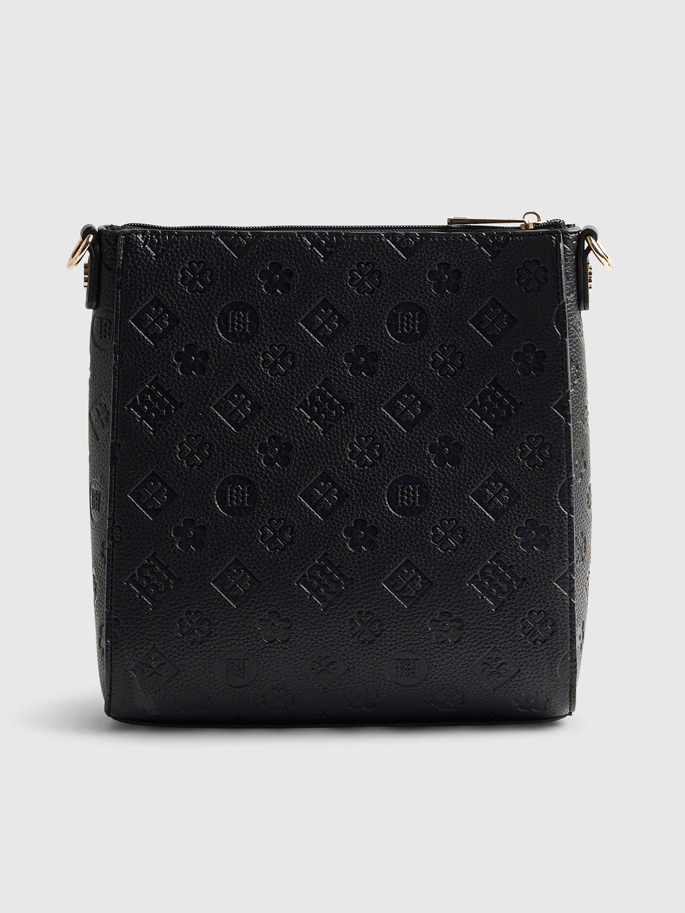 Image 5 of 6 of River Island Womens Monogram Emboss Zip Top Messenger Bag - Black