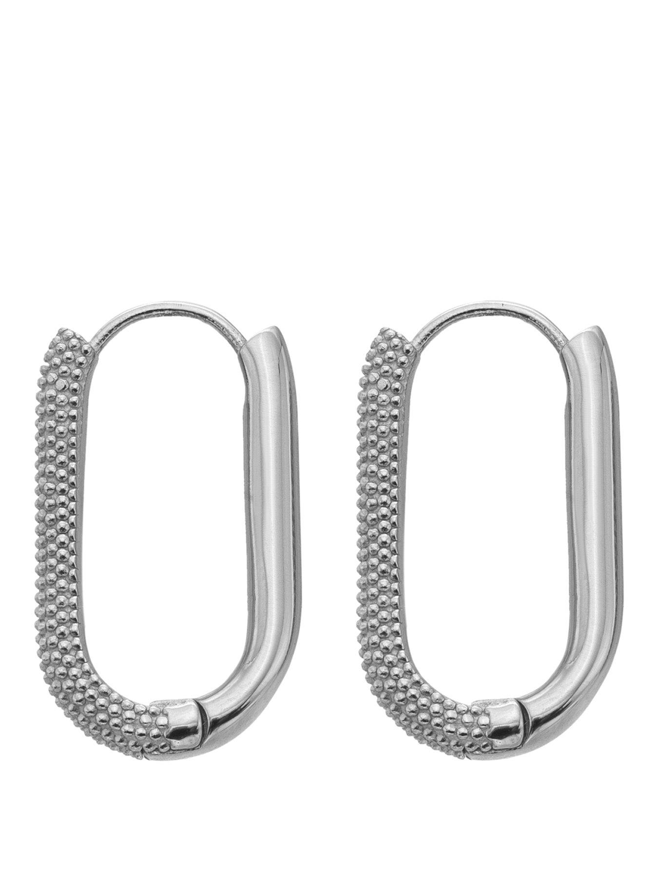 Image 1 of 3 of Ava & Sky Ava &amp; Sky Womens Carabiner Link Textured Drop Earrings - Silver