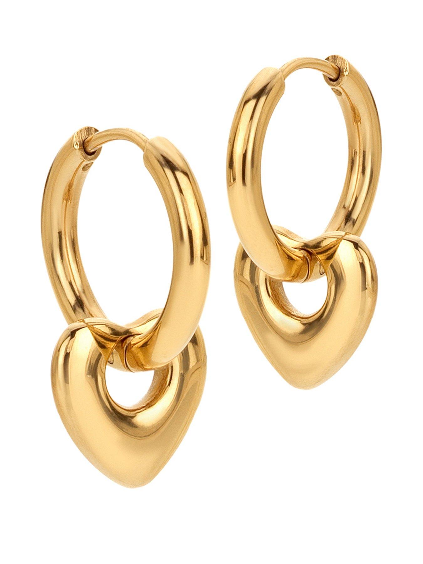 Image 1 of 3 of Ava & Sky Womens Bubble Heart Charm Small Hoop Earrings - Gold