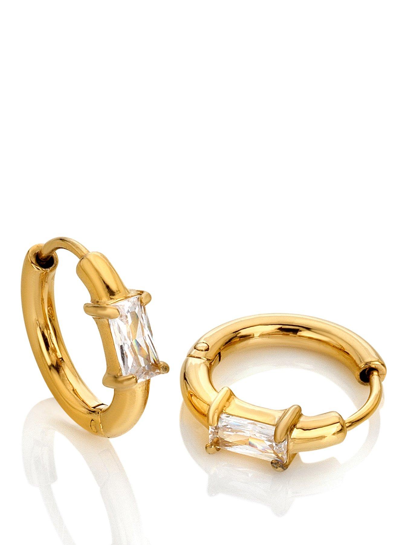 Image 1 of 3 of Ava & Sky Ava &amp; Sky Womens Stone Set Hinged Hoop Earrings - Gold