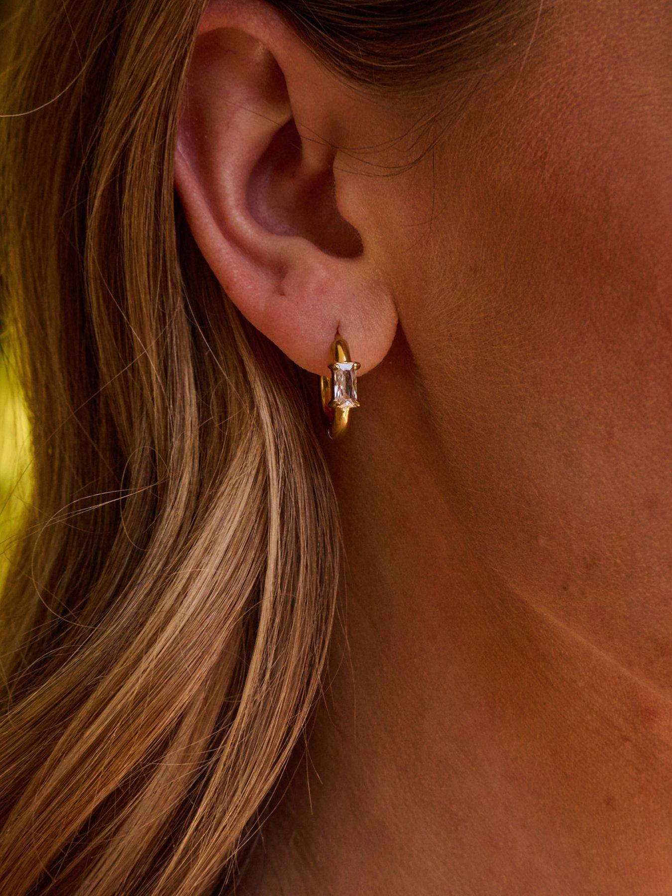 Image 3 of 3 of Ava & Sky Ava &amp; Sky Womens Stone Set Hinged Hoop Earrings - Gold