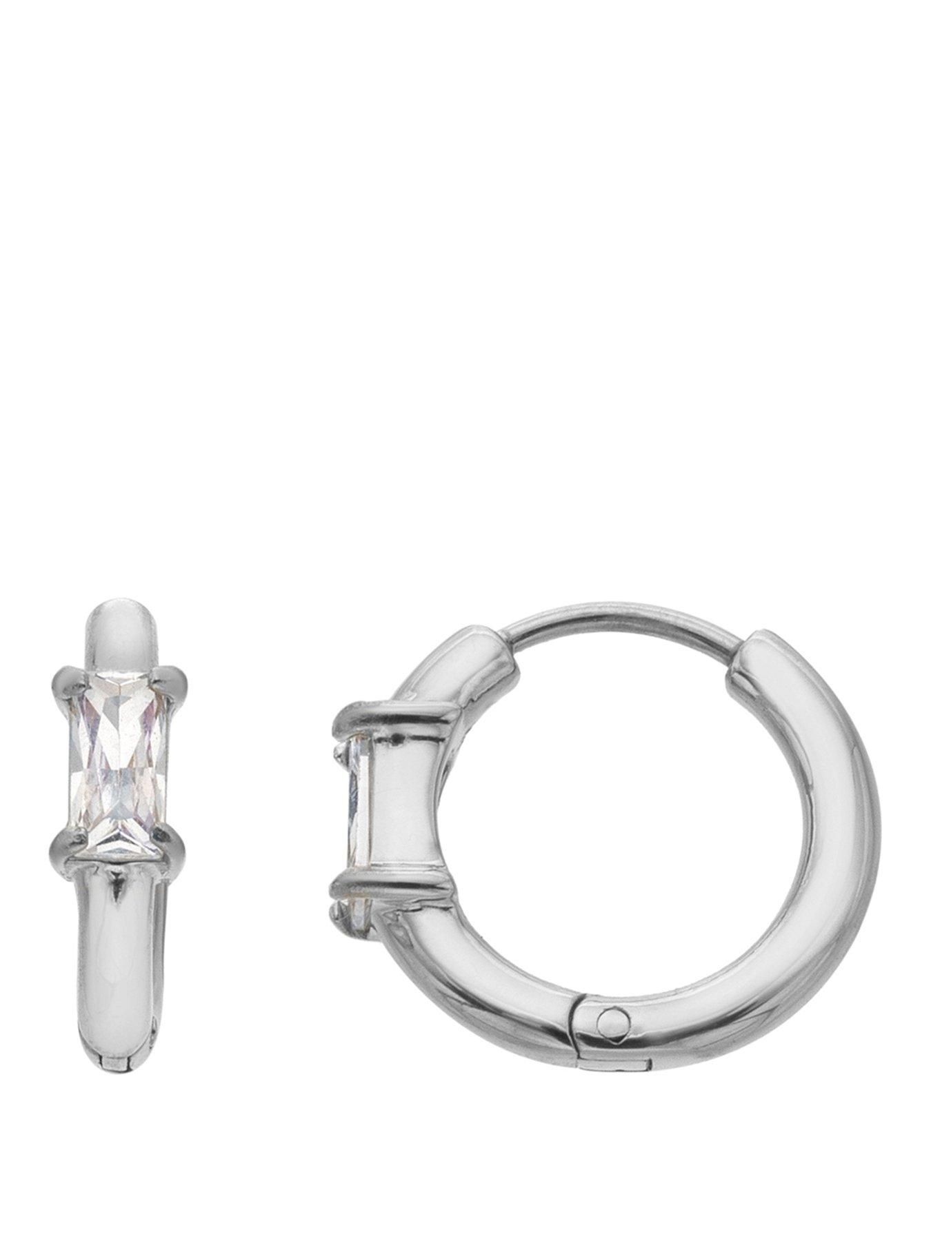 Image 1 of 3 of Ava & Sky Womens Stone Set Clicker Hoop Waterproof Earrings - Silver