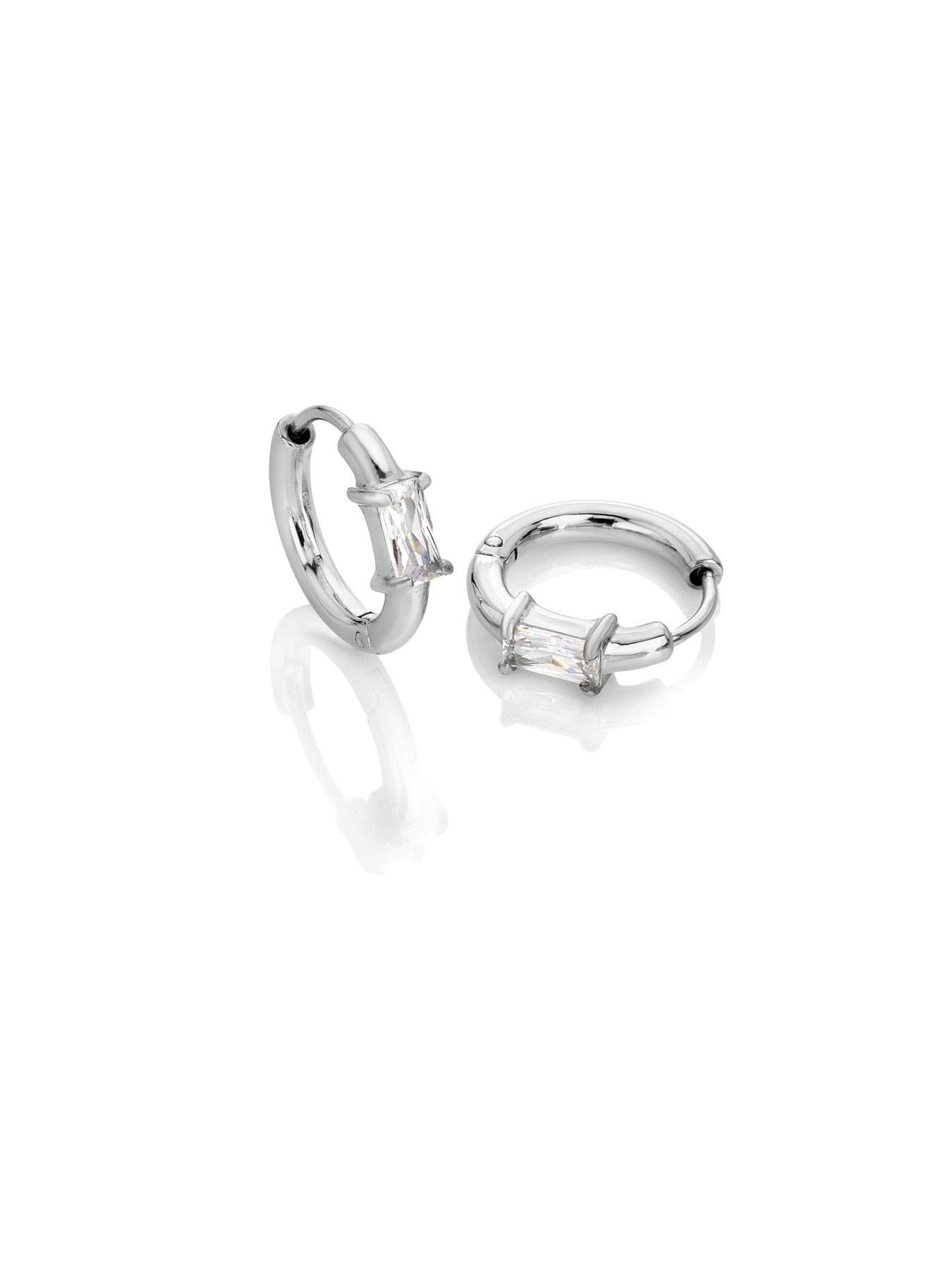 Image 2 of 3 of Ava & Sky Womens Stone Set Clicker Hoop Waterproof Earrings - Silver