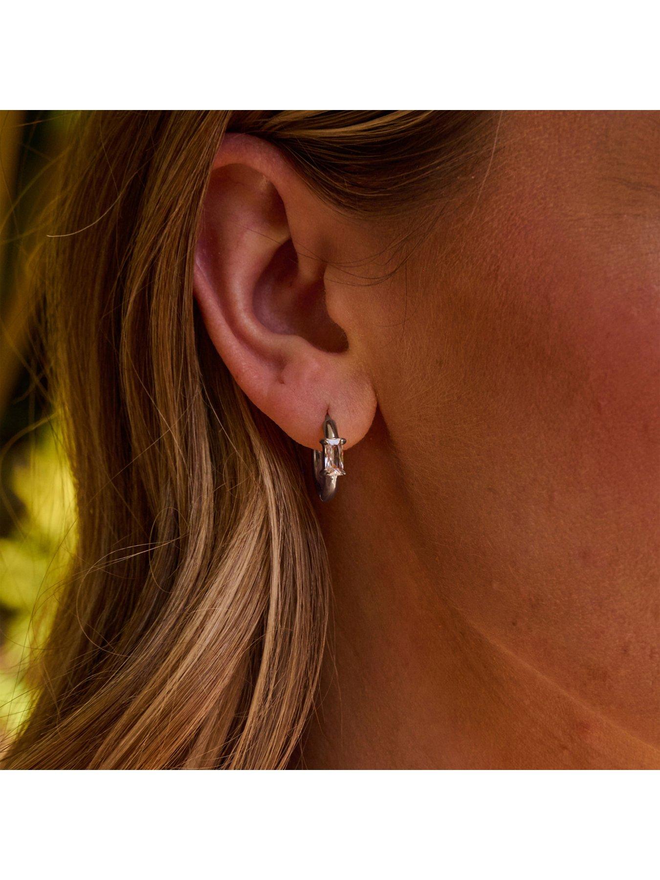 Image 3 of 3 of Ava & Sky Womens Stone Set Clicker Hoop Waterproof Earrings - Silver