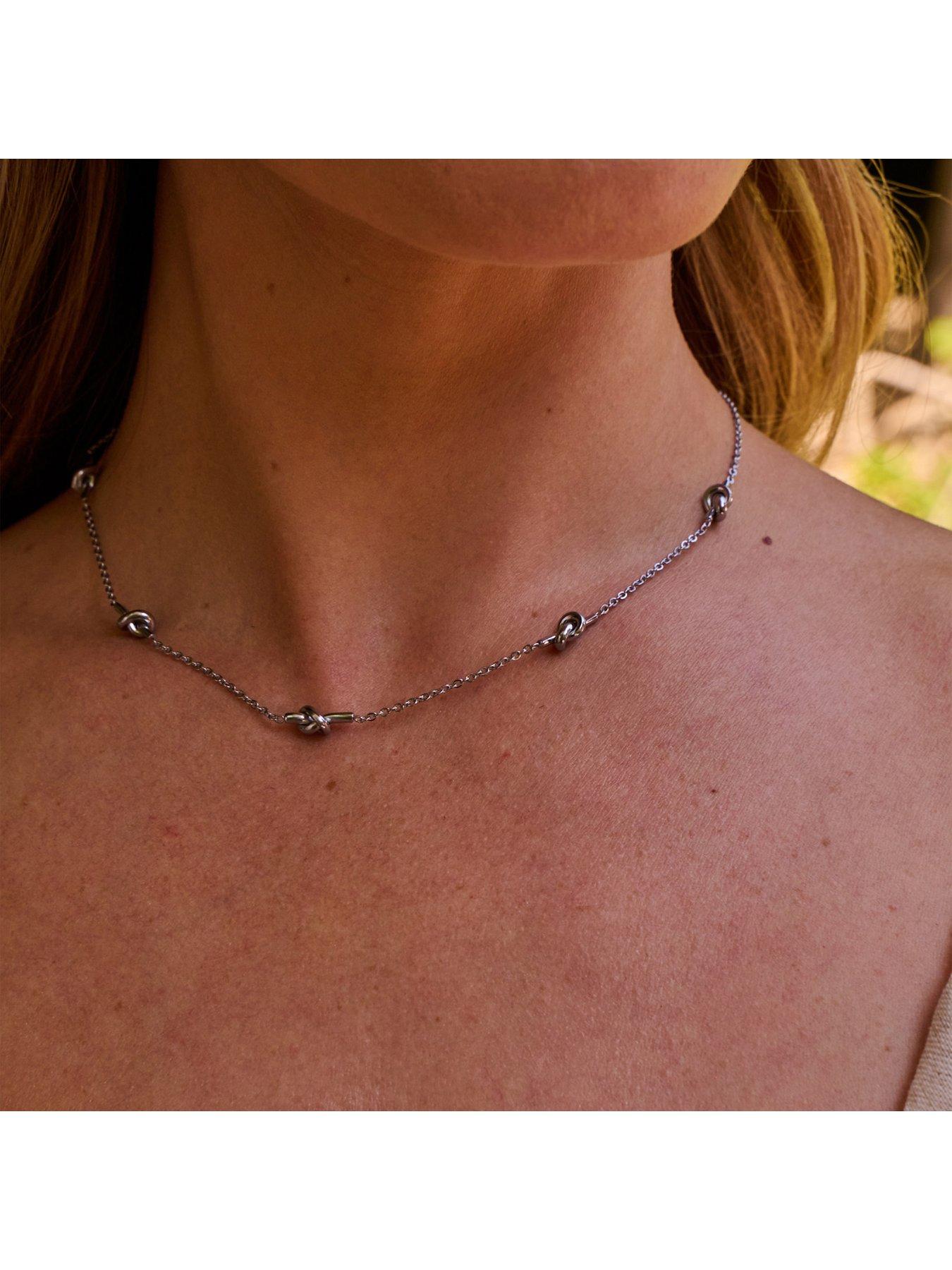 Image 3 of 3 of Ava & Sky Womens Knot Detail Fine Chain Necklace - Silver