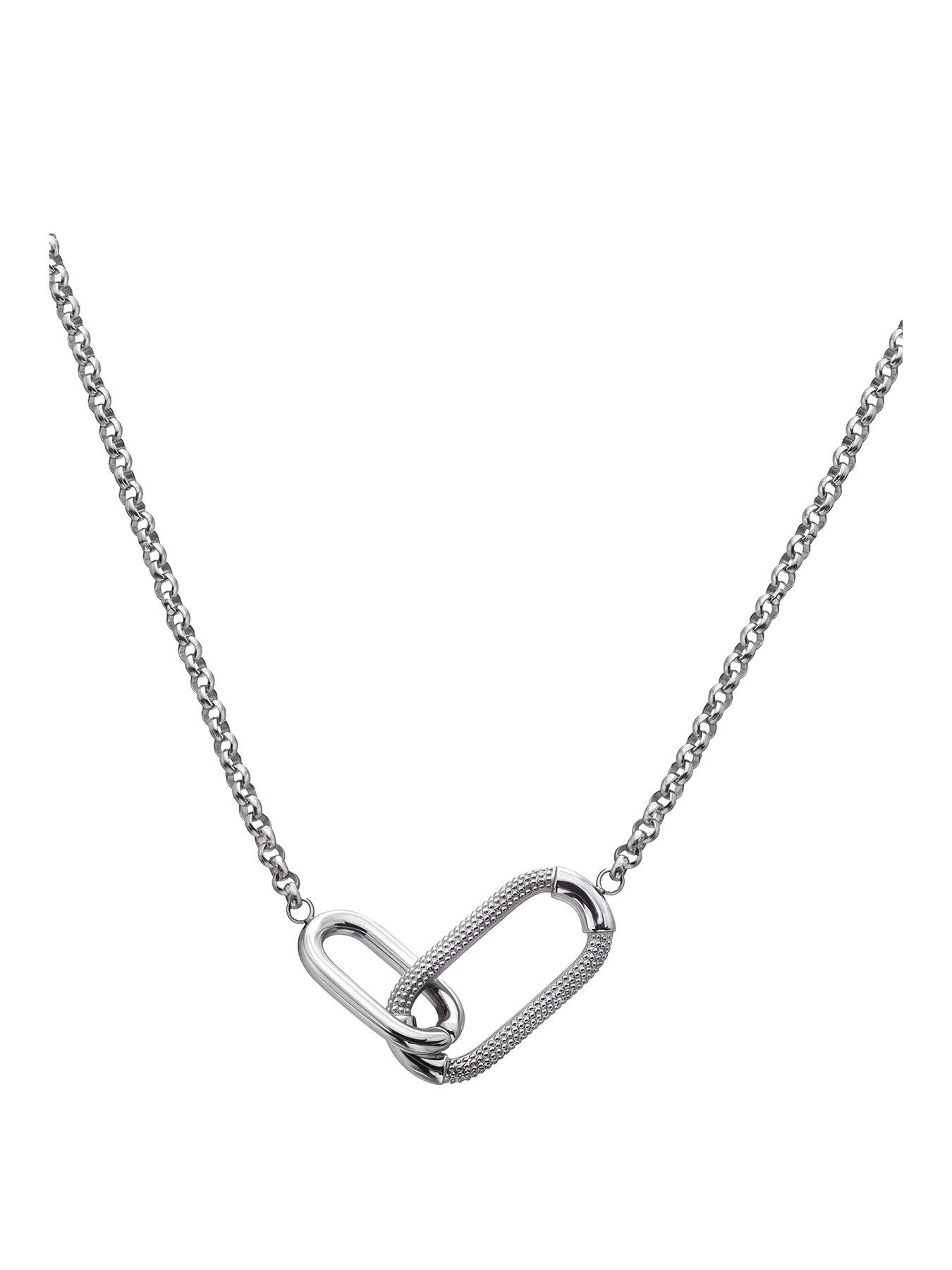 Image 1 of 3 of Ava & Sky Womens Carabiner Link Textured Silver-Tone Chain Waterproof Necklace - Silver