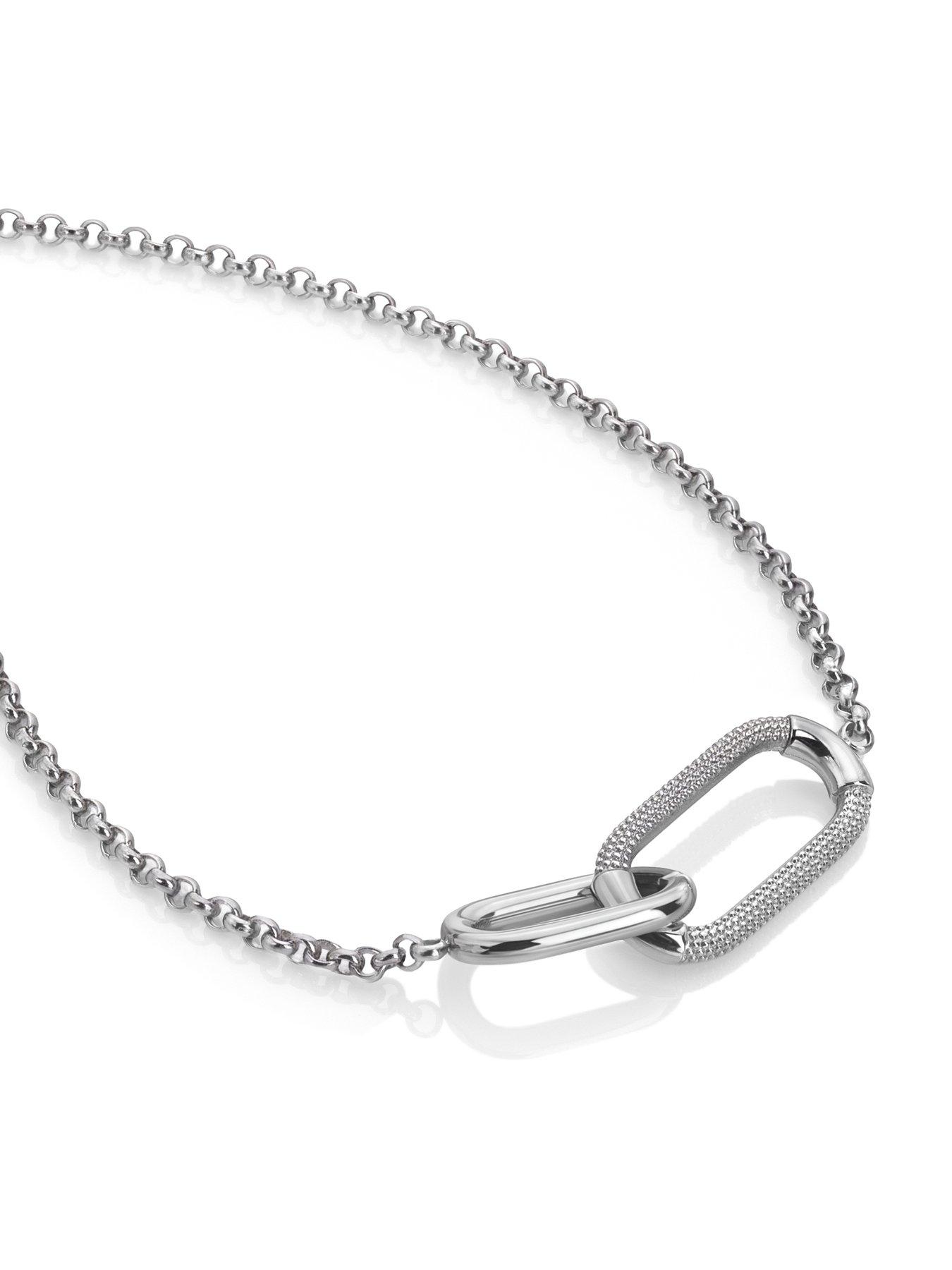Image 2 of 3 of Ava & Sky Womens Carabiner Link Textured Silver-Tone Chain Waterproof Necklace - Silver