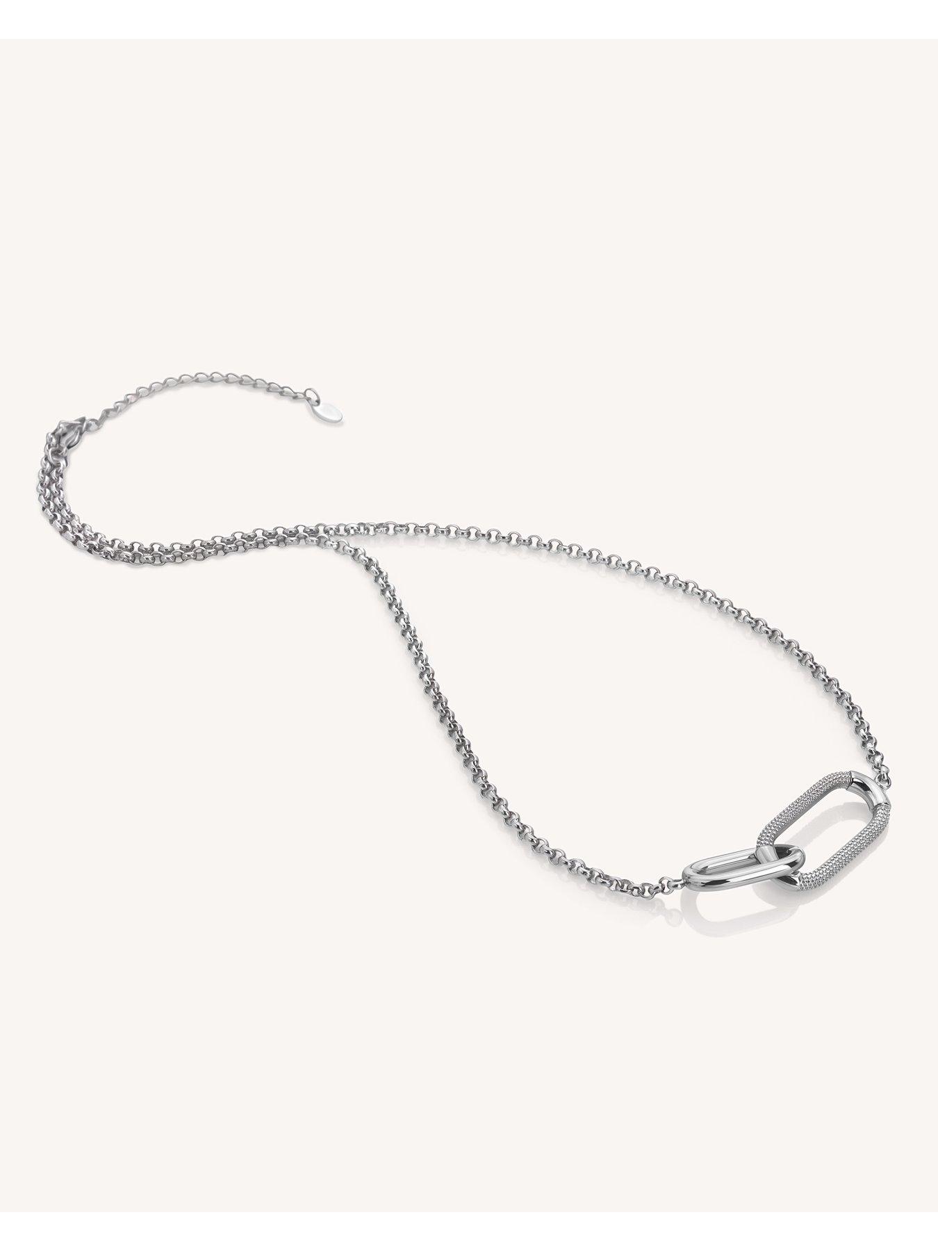 Image 3 of 3 of Ava & Sky Womens Carabiner Link Textured Silver-Tone Chain Waterproof Necklace - Silver
