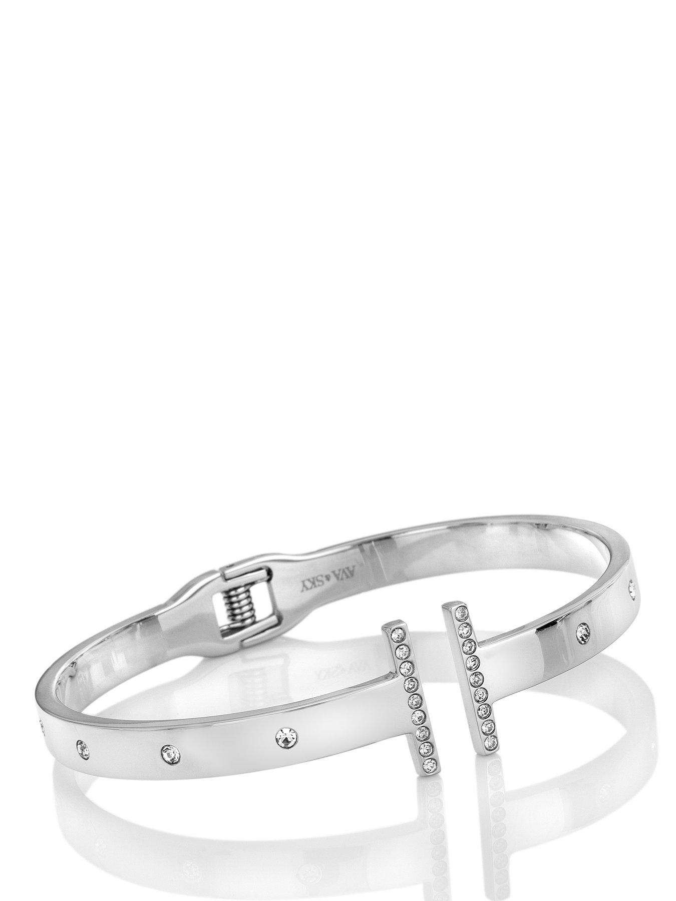 Image 1 of 3 of Ava & Sky Ava &amp; Sky Womens T-Bar Crystal Detail Bangle - Silver