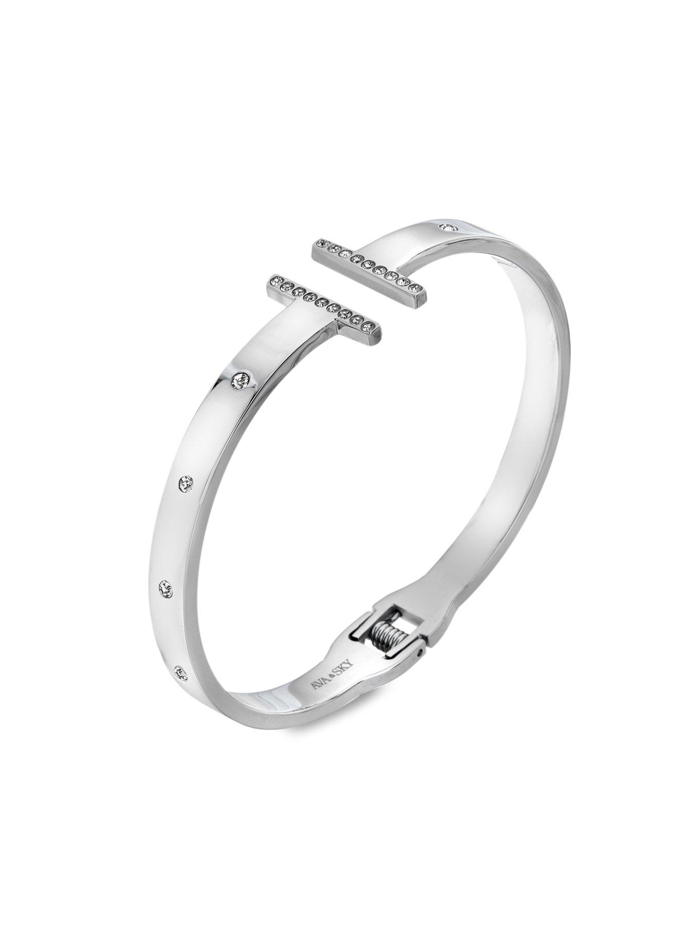 Image 2 of 3 of Ava & Sky Ava &amp; Sky Womens T-Bar Crystal Detail Bangle - Silver