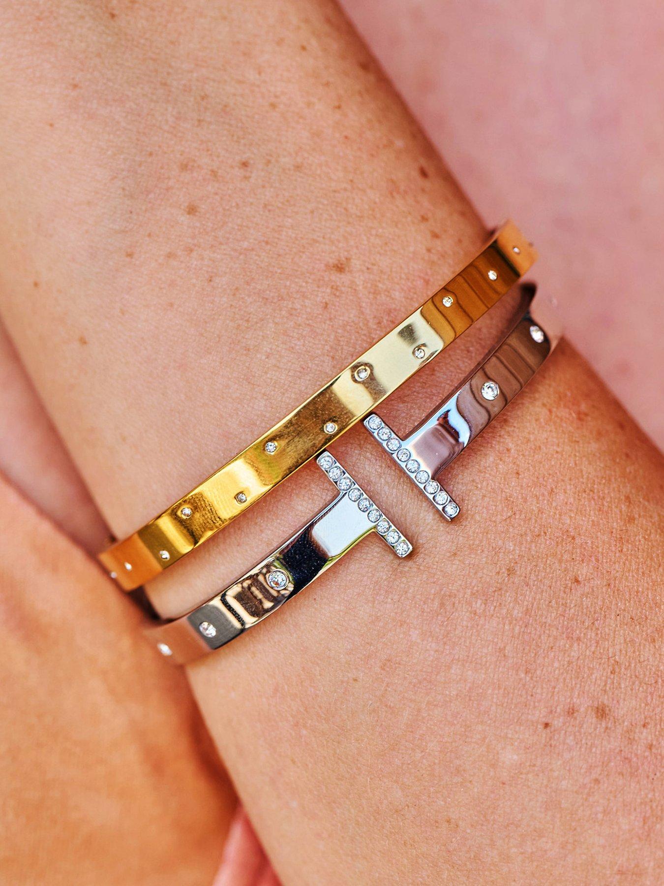 Image 3 of 3 of Ava & Sky Ava &amp; Sky Womens T-Bar Crystal Detail Bangle - Silver