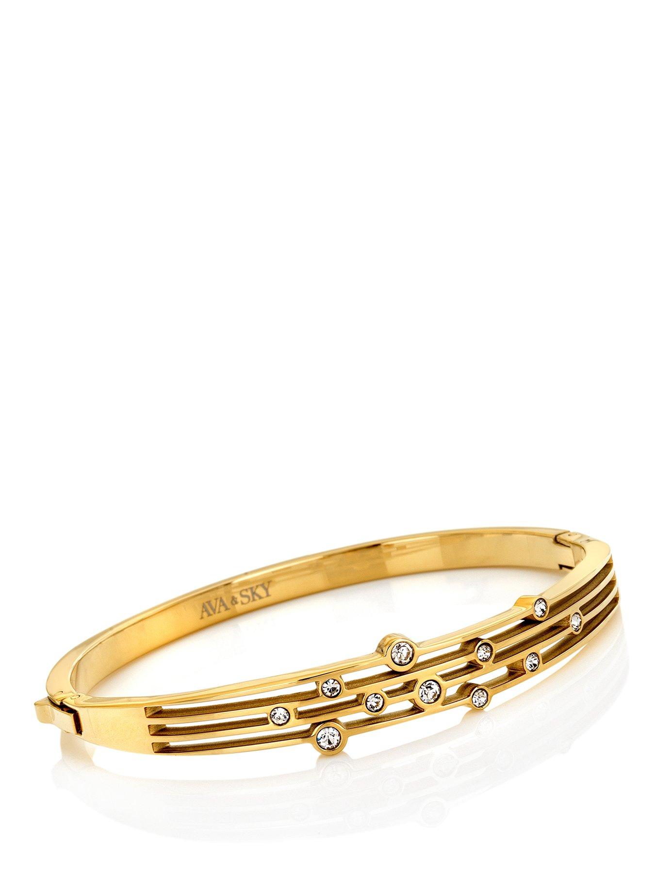 Image 1 of 3 of Ava & Sky Womens Tender Layered Crystal Hinged Statement Bangle - Gold