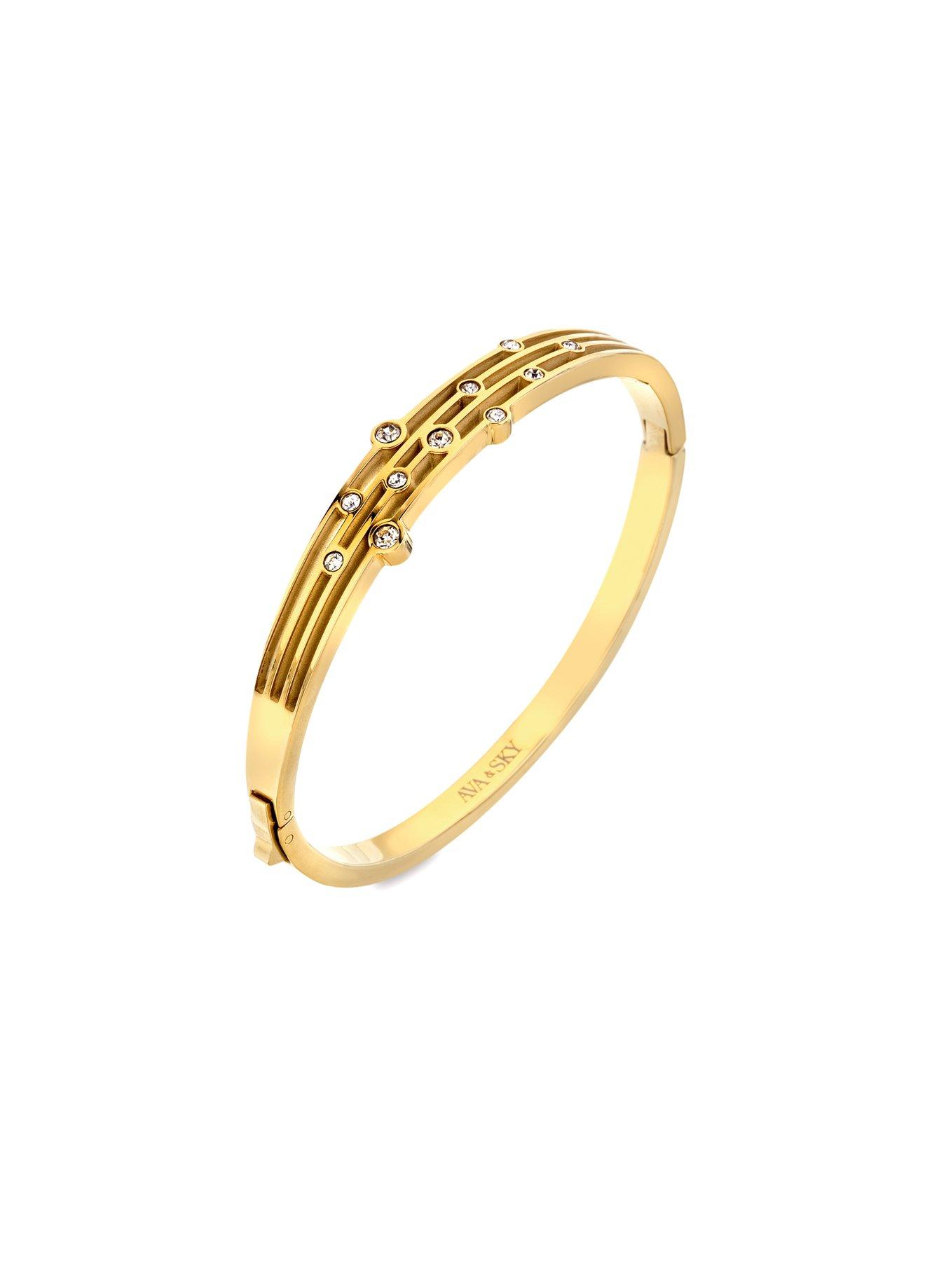 Image 2 of 3 of Ava & Sky Womens Tender Layered Crystal Hinged Statement Bangle - Gold