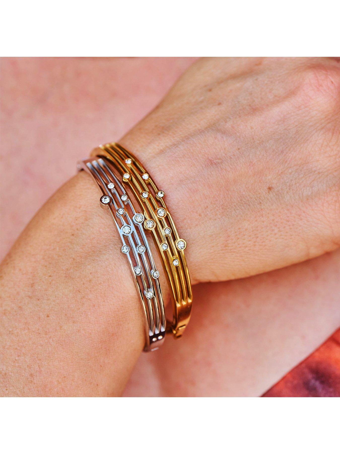 Image 3 of 3 of Ava & Sky Womens Tender Layered Crystal Hinged Statement Bangle - Gold