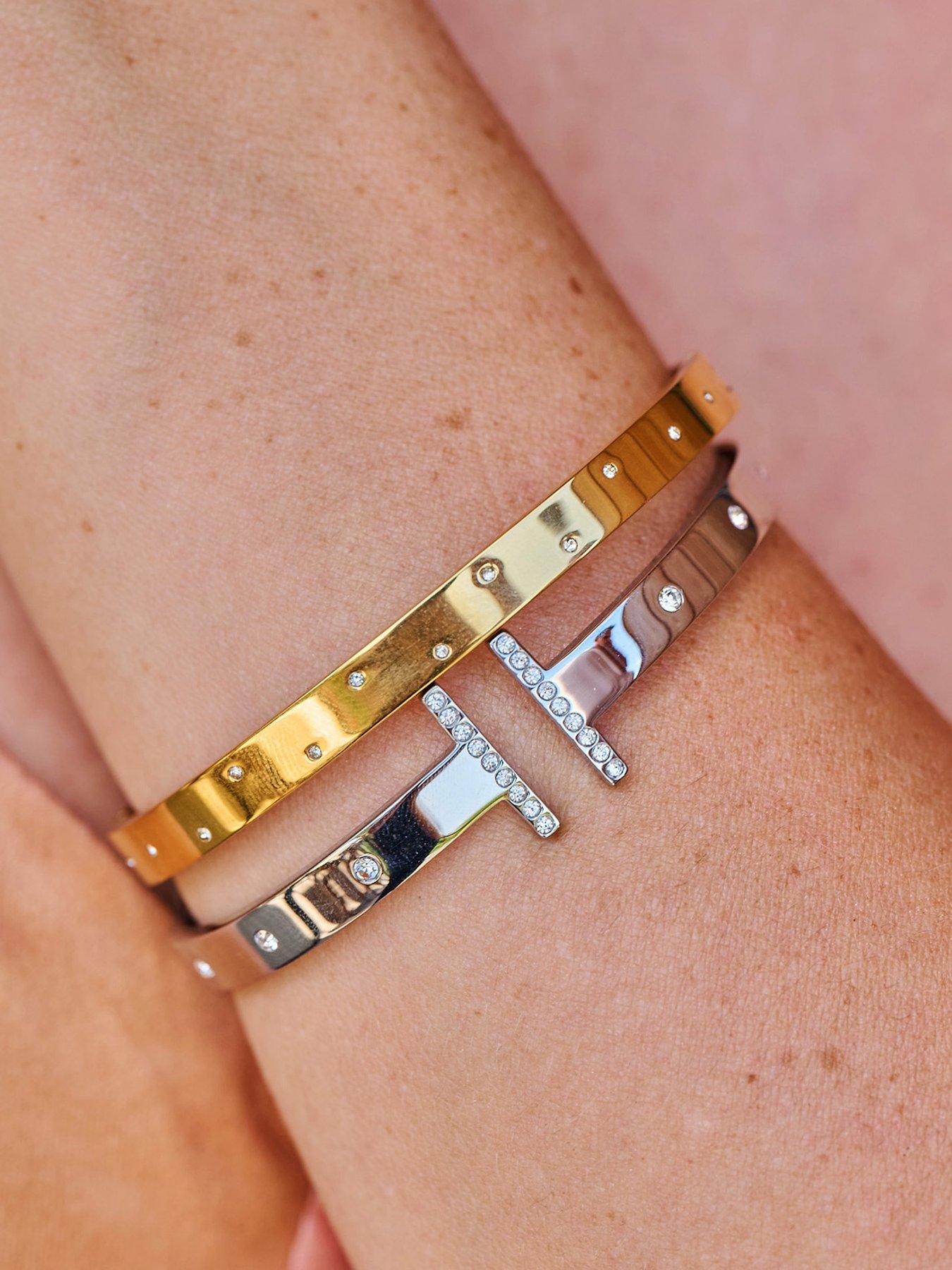 Image 3 of 3 of Ava & Sky Ava &amp; Sky Womens Scattered Stone Set Hinged Bangle - Gold