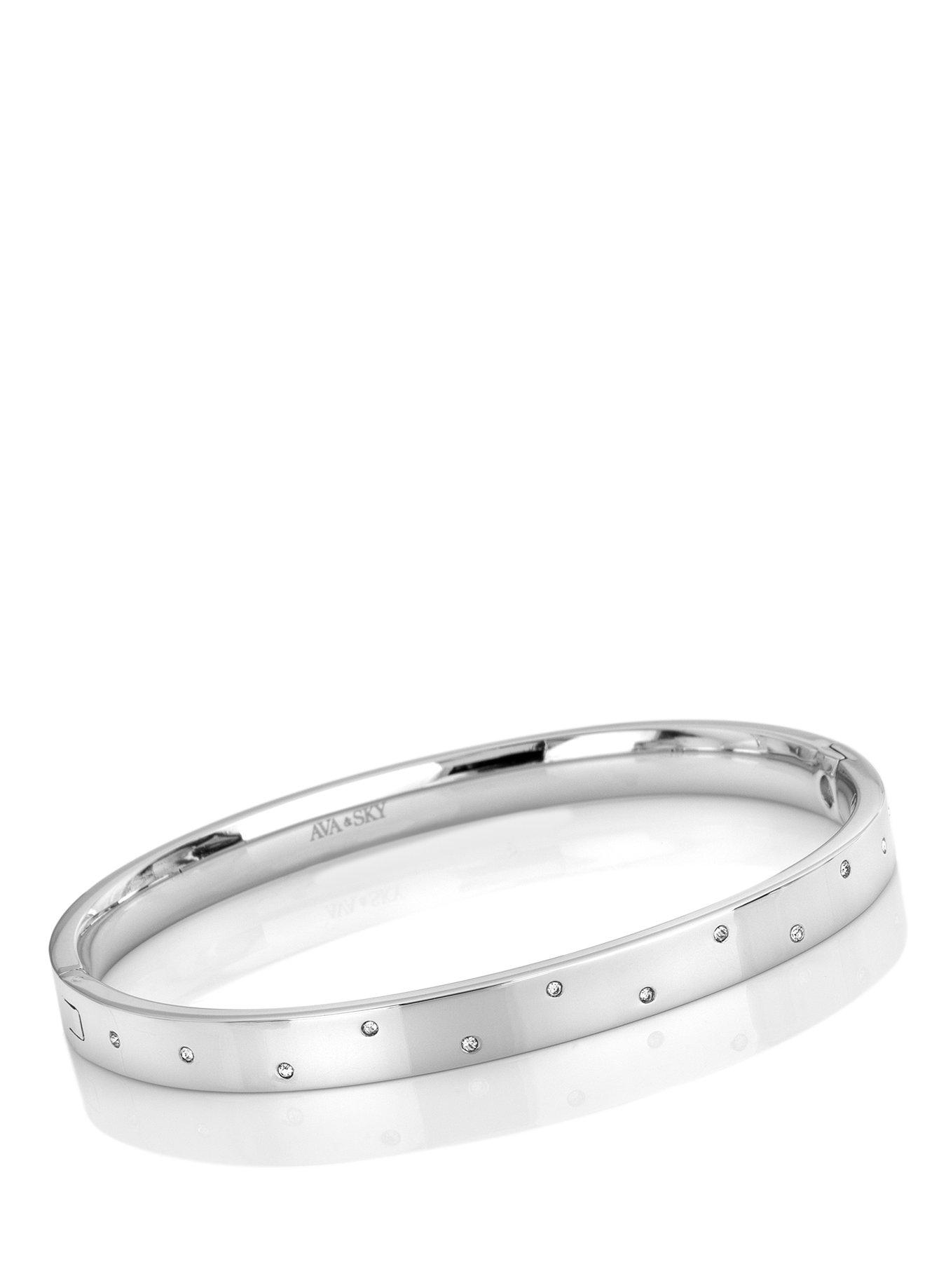Image 1 of 3 of Ava & Sky Ava &amp; Sky Womens Scattered Stone Set Hinged Slim Bangle - Silver