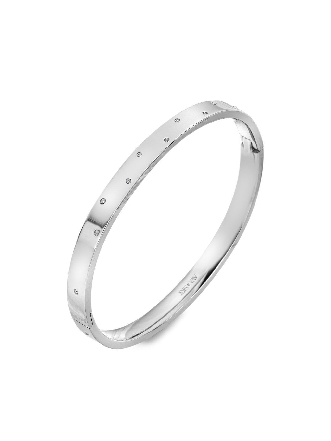 Image 2 of 3 of Ava & Sky Ava &amp; Sky Womens Scattered Stone Set Hinged Slim Bangle - Silver