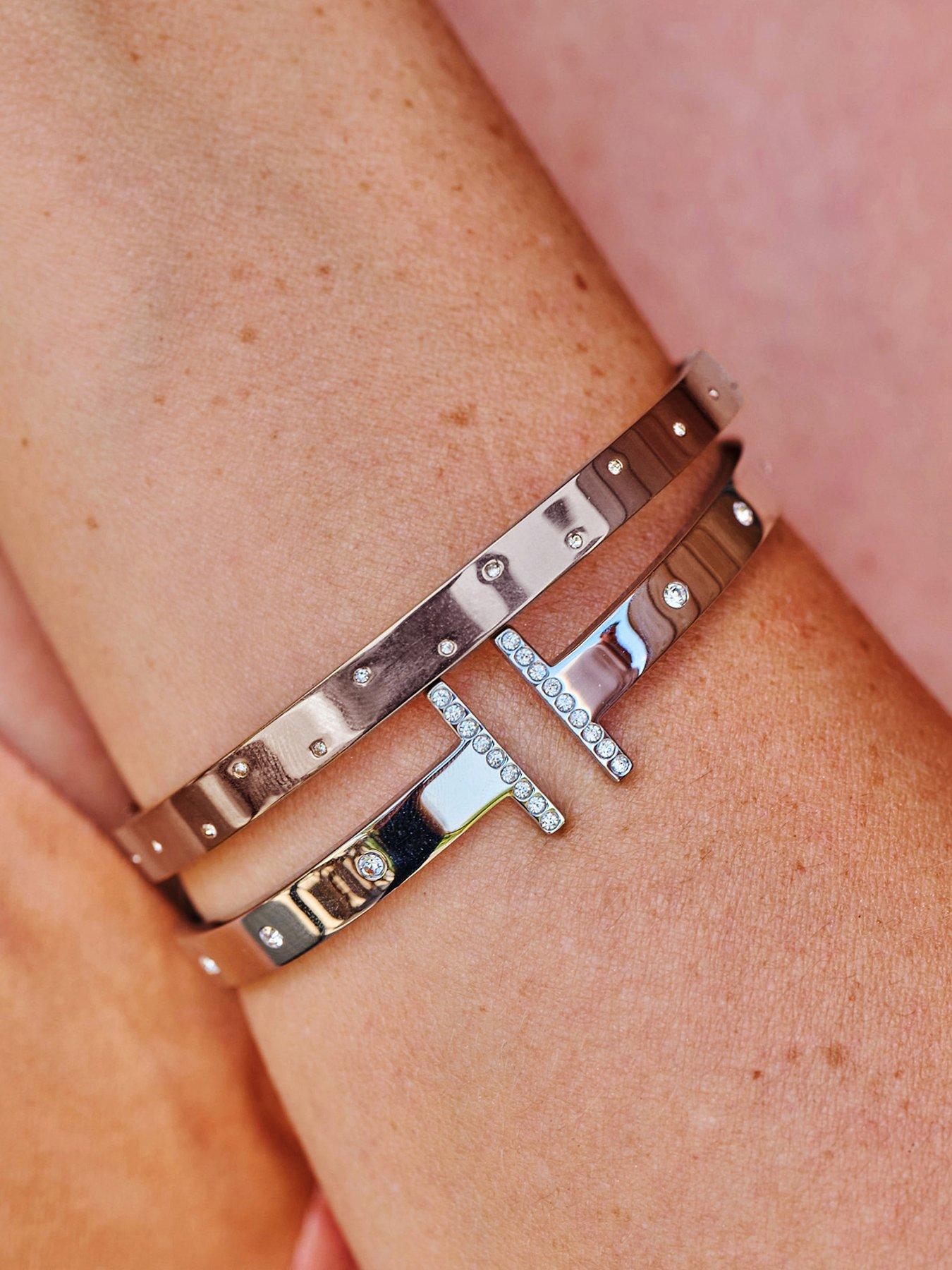 Image 3 of 3 of Ava & Sky Ava &amp; Sky Womens Scattered Stone Set Hinged Slim Bangle - Silver