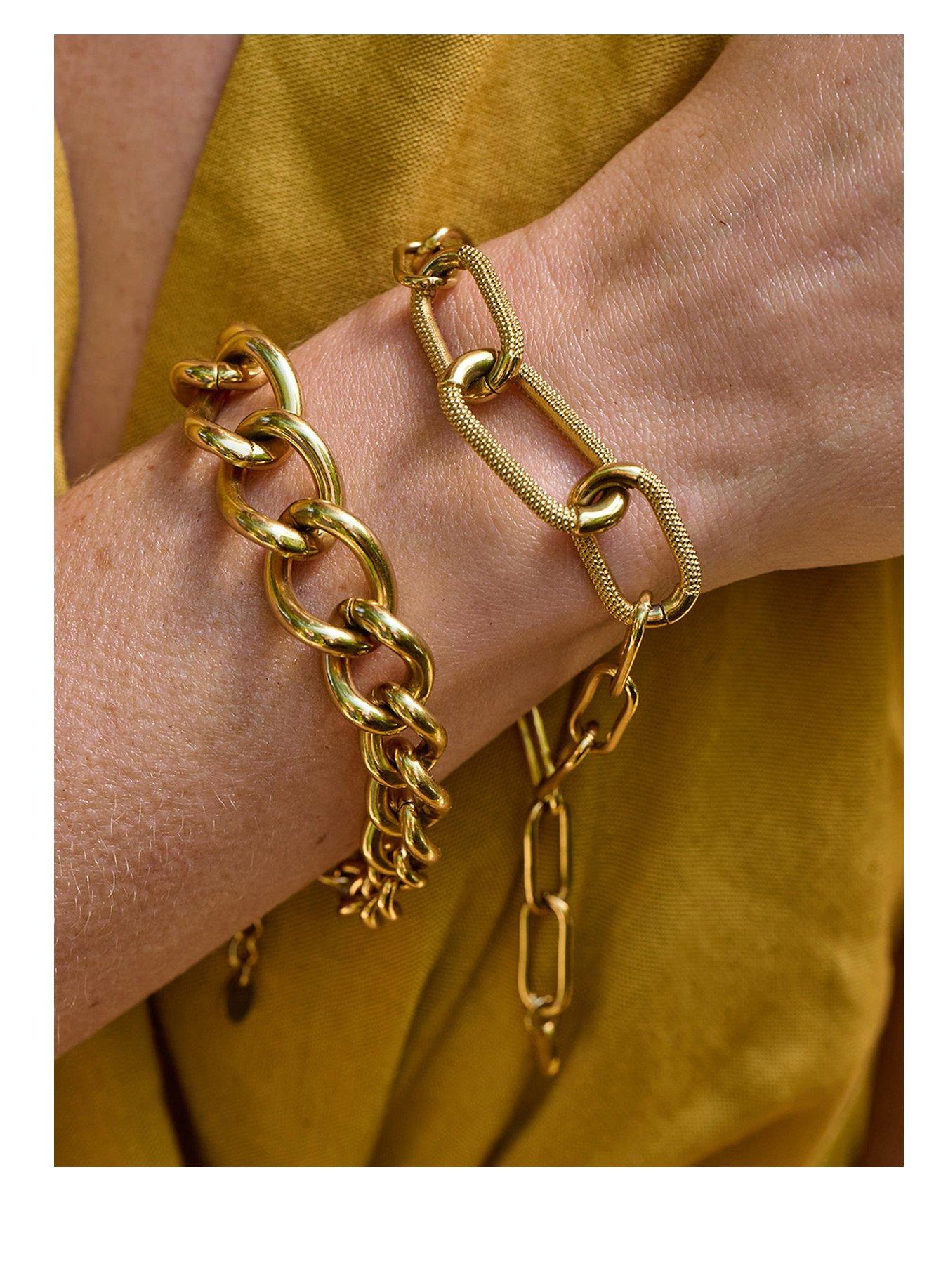 Image 1 of 3 of Ava & Sky Womens Carabiner Link Textured Chunky Bracelet - Gold