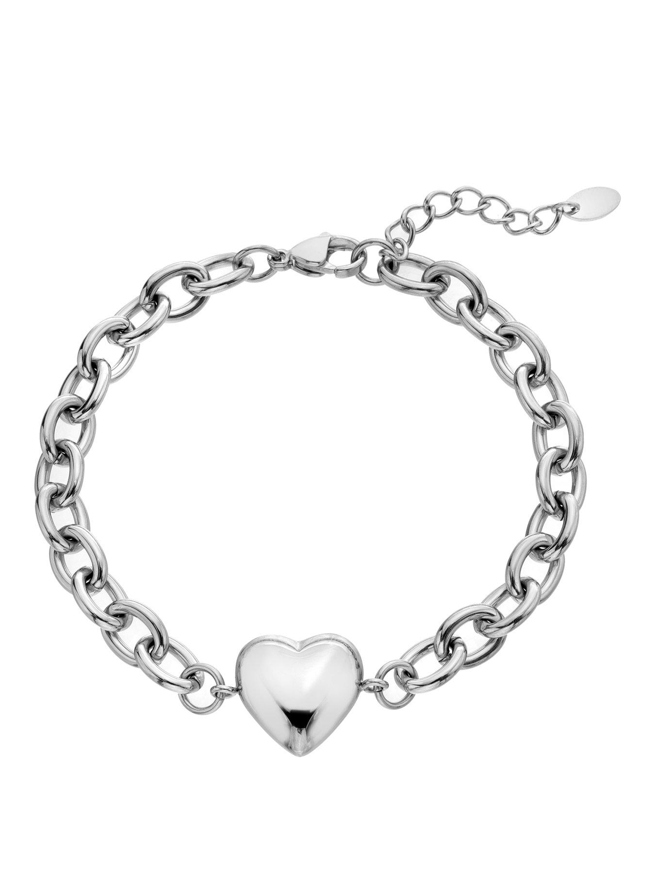 Image 1 of 3 of Ava & Sky Womens Chunky Heart Charm Chain Bracelet - Silver