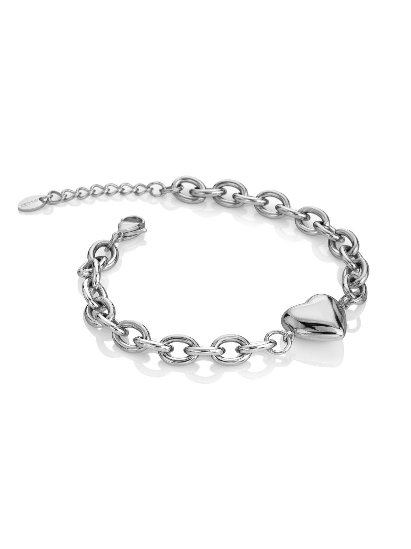 Image 2 of 3 of Ava & Sky Womens Chunky Heart Charm Chain Bracelet - Silver