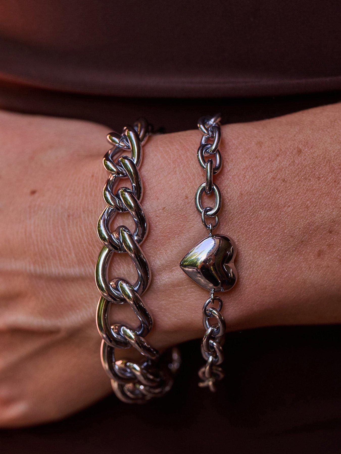 Image 3 of 3 of Ava & Sky Womens Chunky Heart Charm Chain Bracelet - Silver