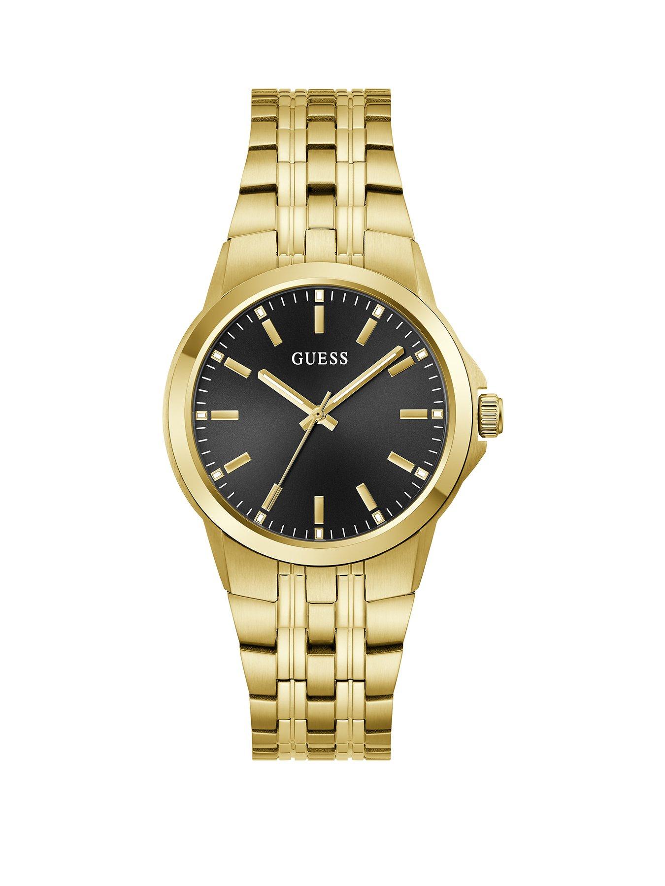 Image 1 of 6 of Guess GUESS Gents Gold tone stone set watch with black dial and gold tone bracelet
