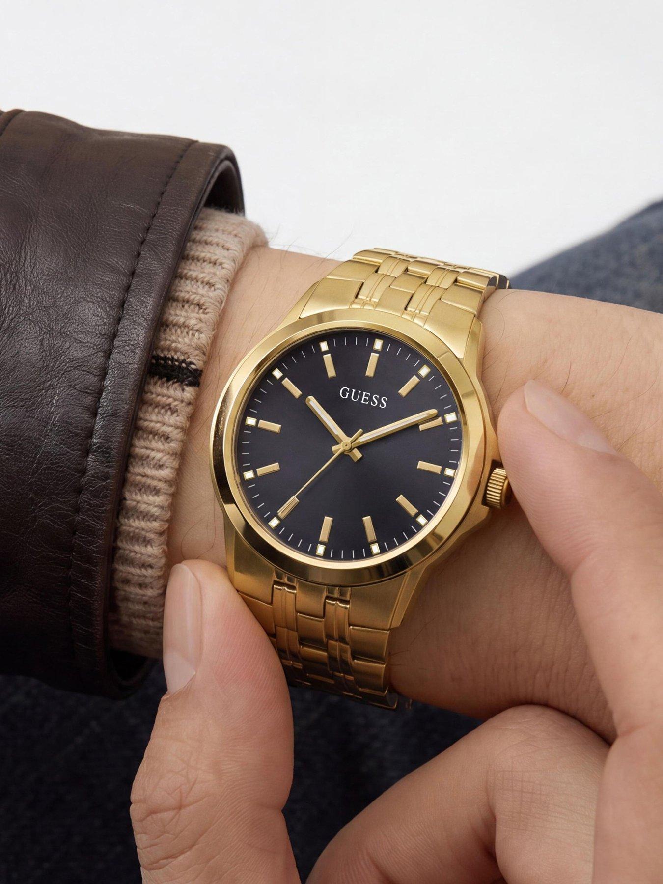 Image 2 of 6 of Guess GUESS Gents Gold tone stone set watch with black dial and gold tone bracelet