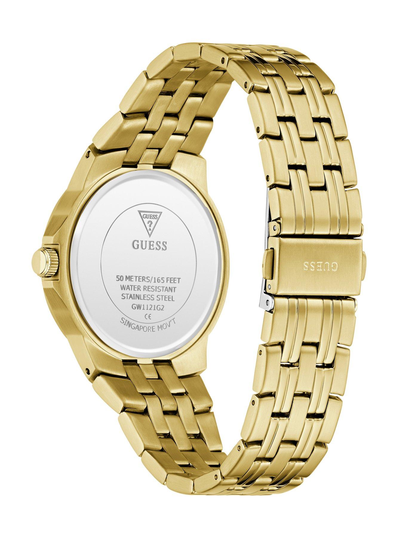 Image 4 of 6 of Guess GUESS Gents Gold tone stone set watch with black dial and gold tone bracelet