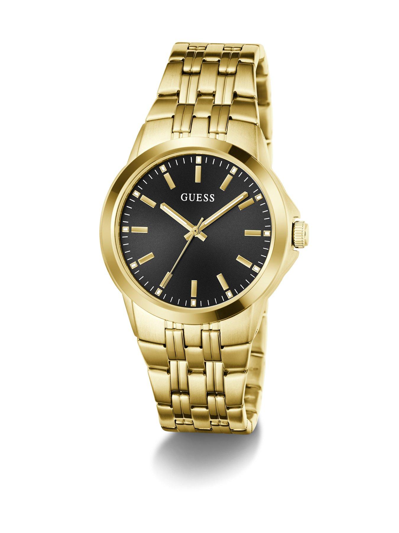 Image 6 of 6 of Guess GUESS Gents Gold tone stone set watch with black dial and gold tone bracelet