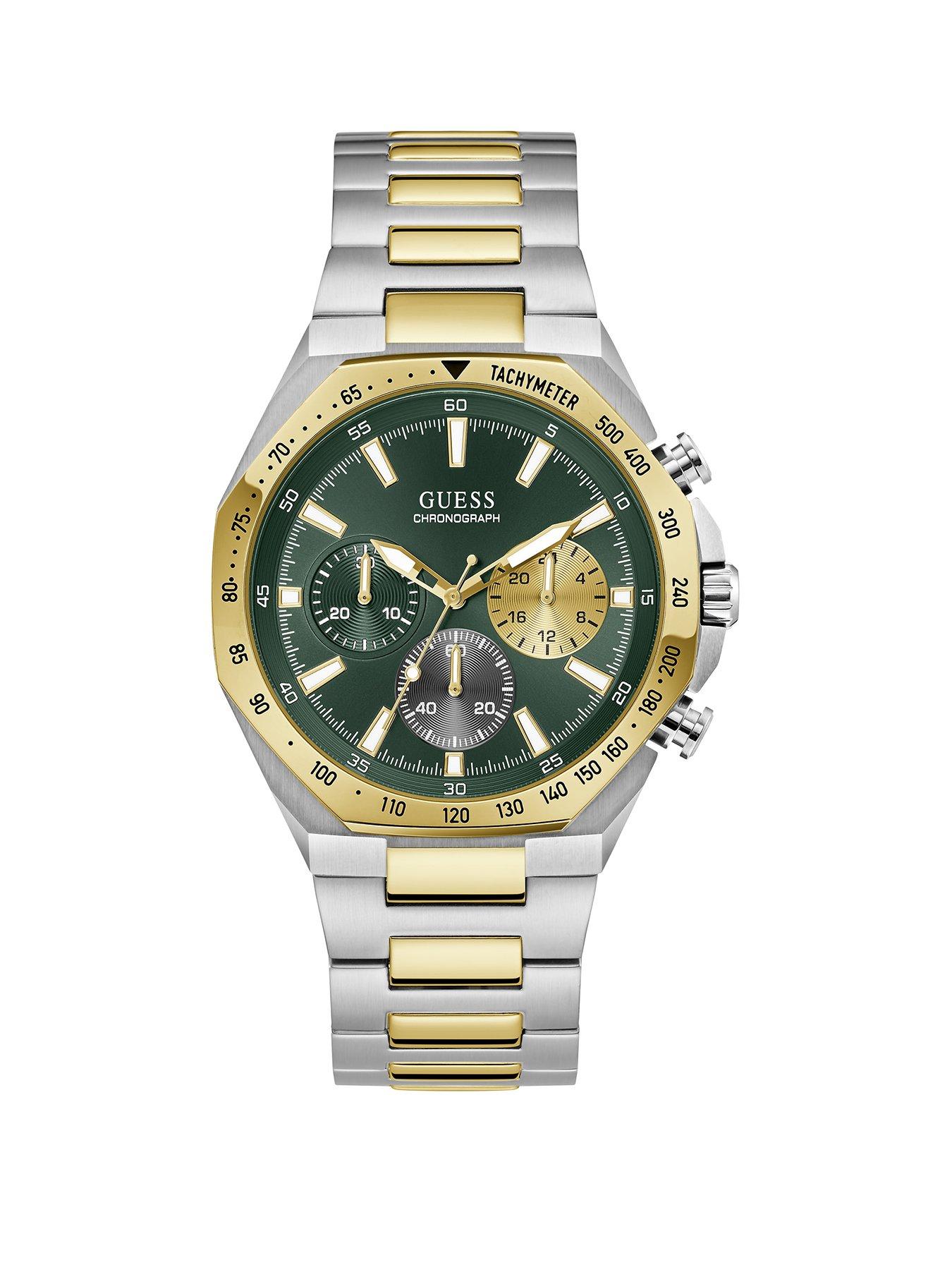 Image 1 of 6 of Guess GUESS Gents two tone watch with green dial and two tone bracelet