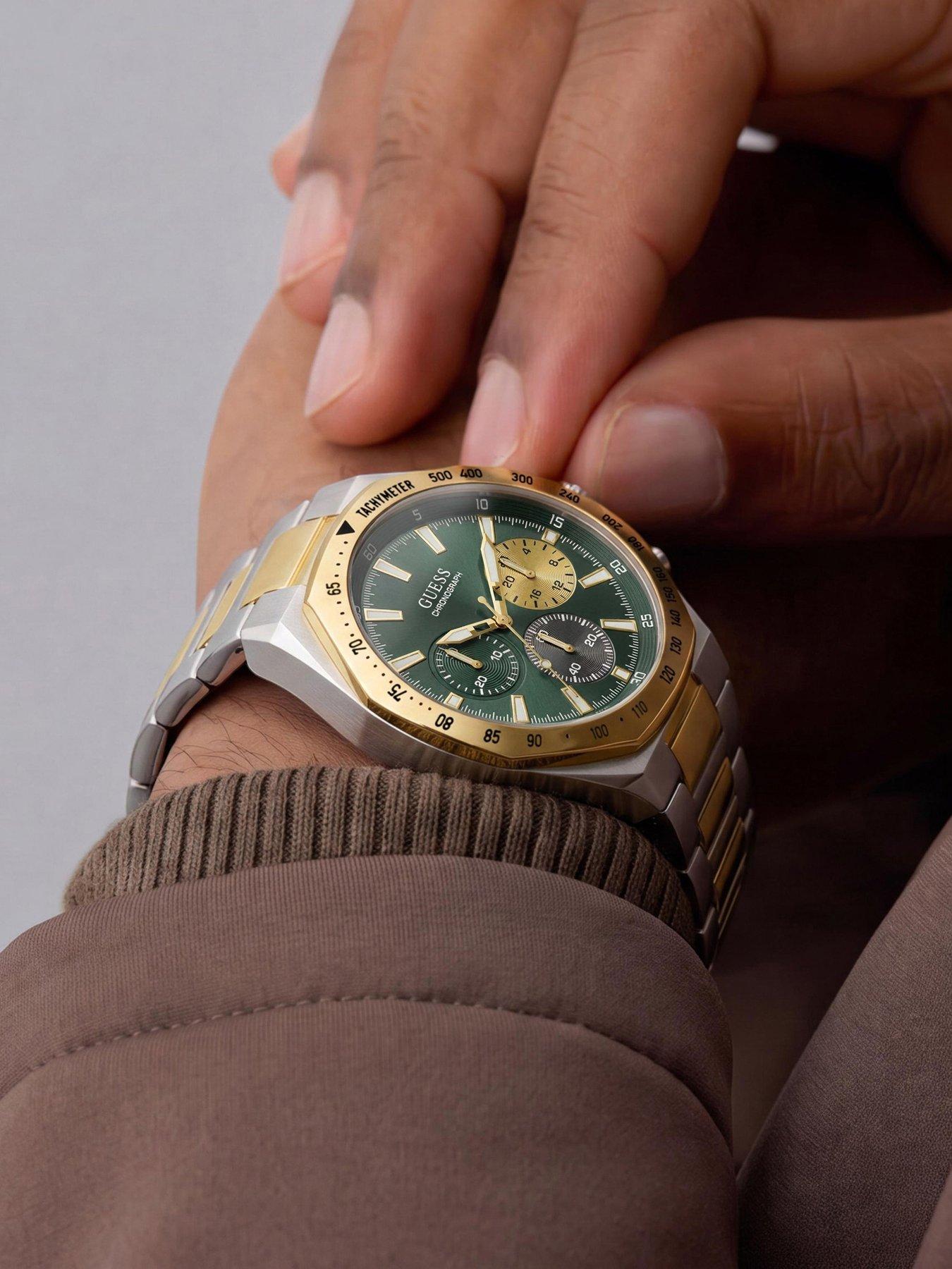 Image 2 of 6 of Guess GUESS Gents two tone watch with green dial and two tone bracelet