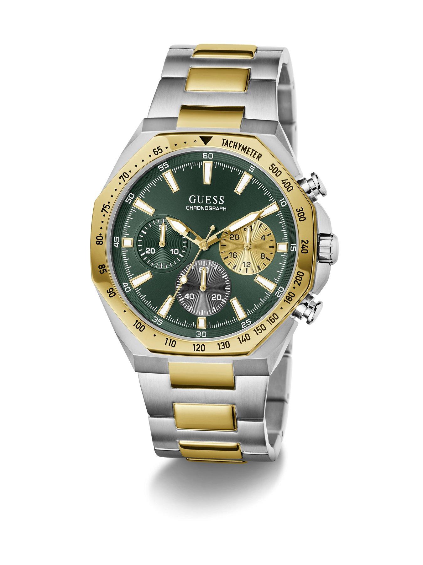 Image 6 of 6 of Guess GUESS Gents two tone watch with green dial and two tone bracelet