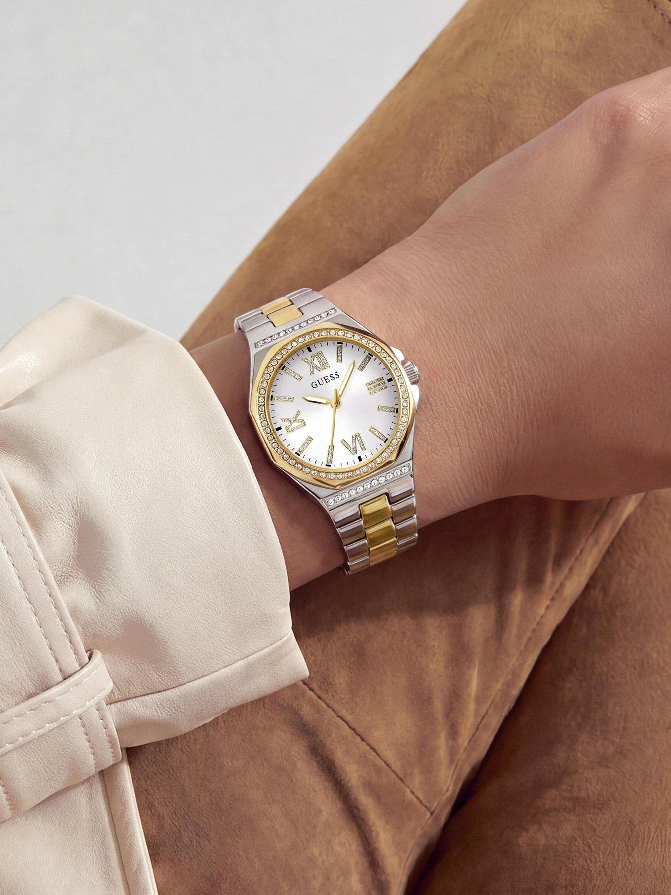 Image 2 of 6 of Guess GUESS Ladies stone set two tone watch with silver tone dial and two tone bracelet