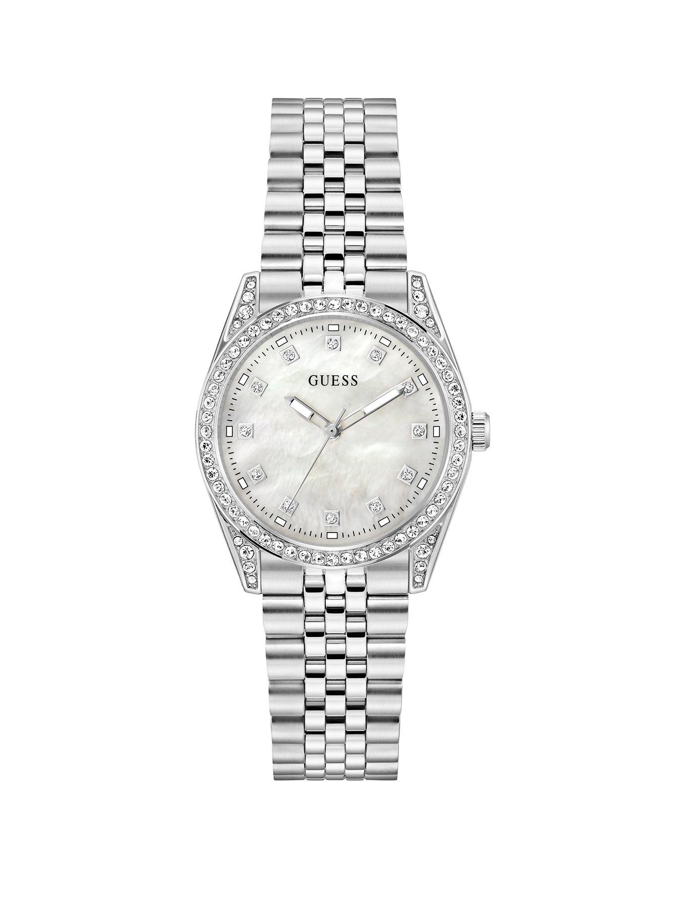 Image 1 of 5 of Guess GUESS Ladies stone set silver tone watch with MOP dial and silver tone bracelet