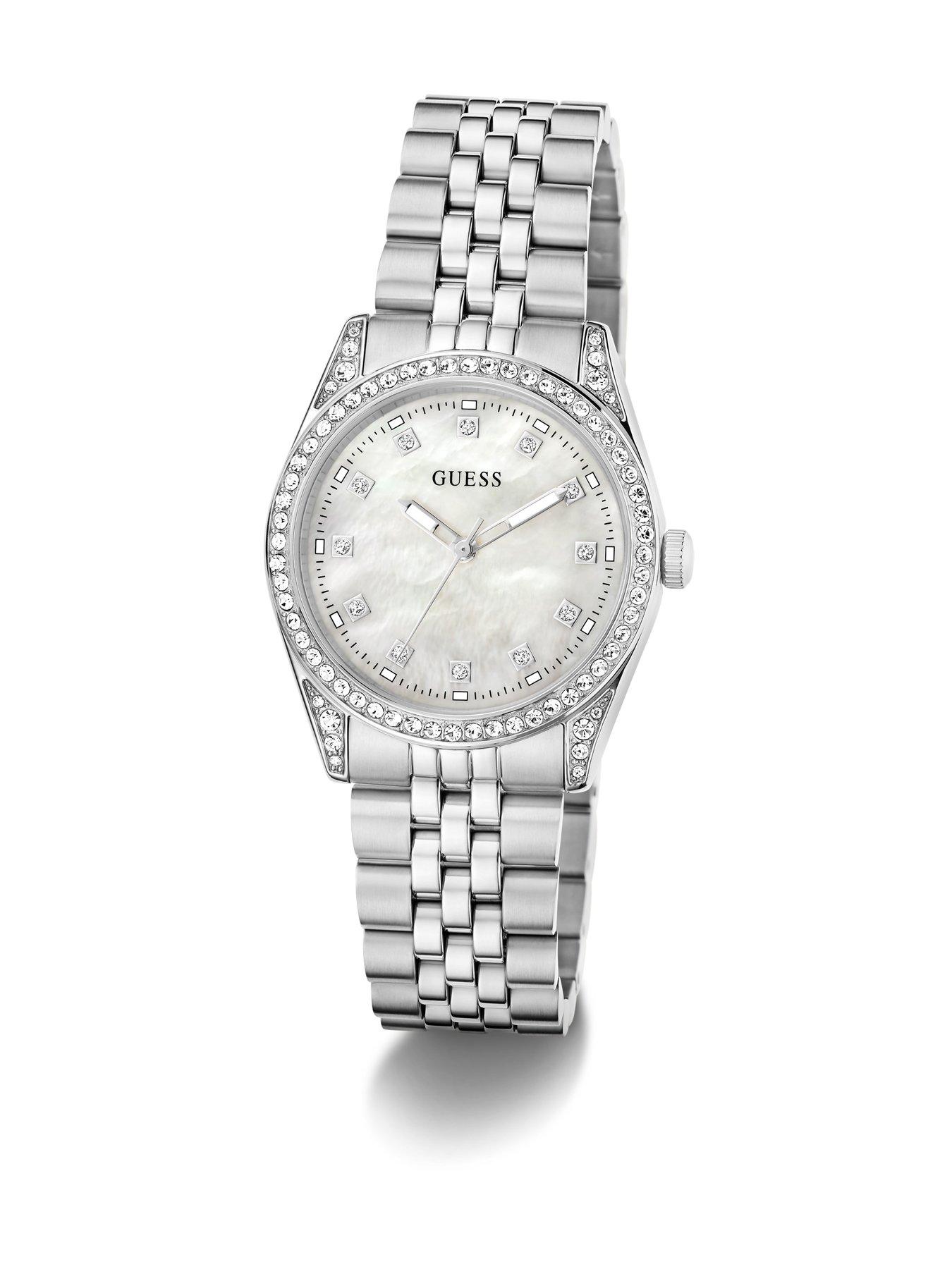 Image 5 of 5 of Guess GUESS Ladies stone set silver tone watch with MOP dial and silver tone bracelet