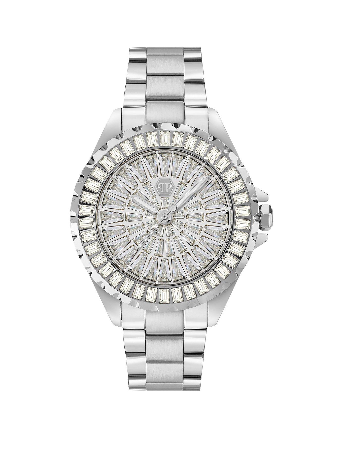 Image 1 of 4 of Philipp Plein Plein Silver tone stone set bracelet with silver tone bracelet