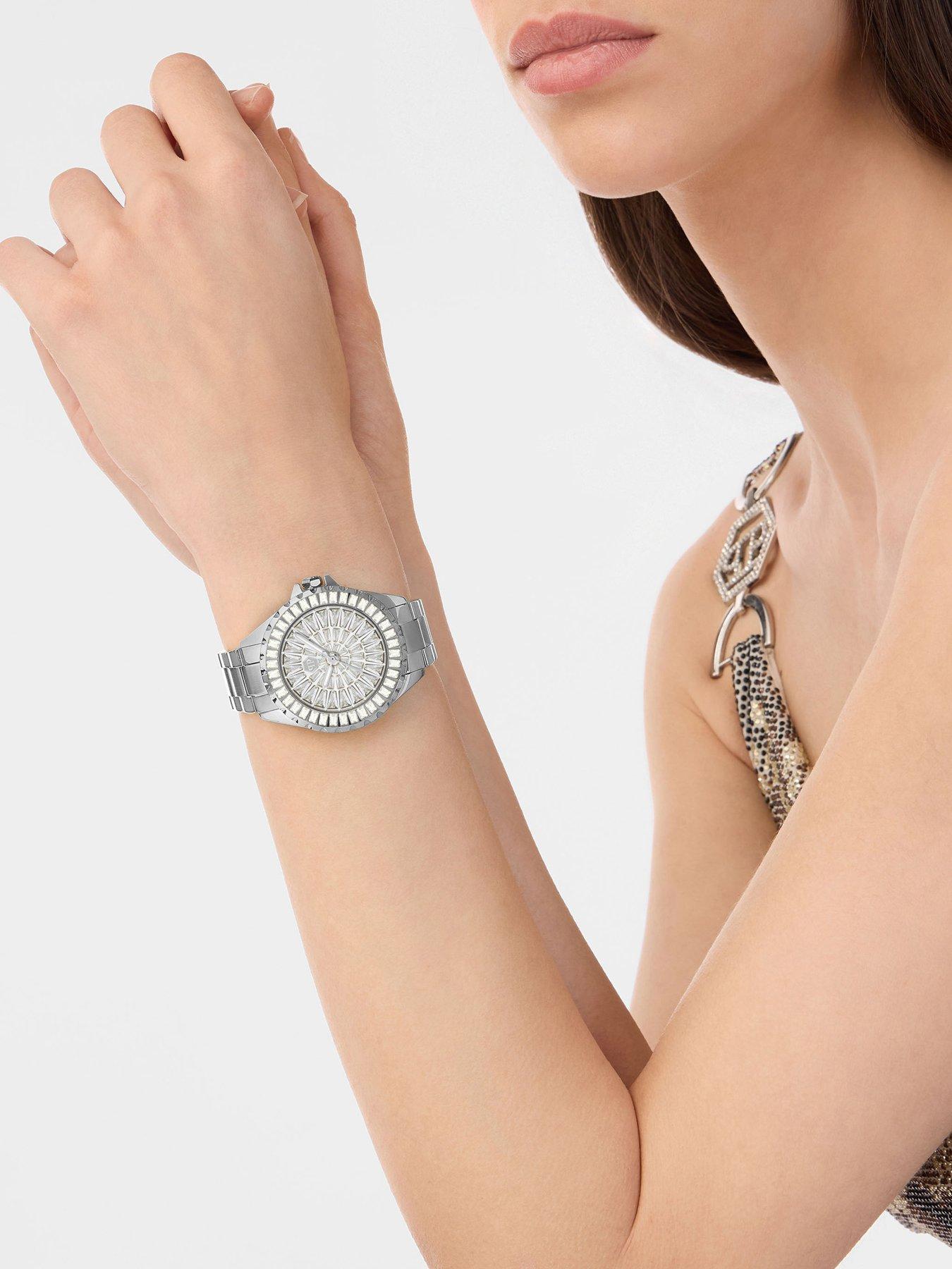 Image 2 of 4 of Philipp Plein Plein Silver tone stone set bracelet with silver tone bracelet