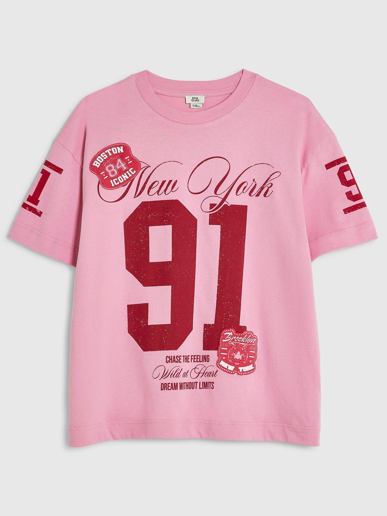 River Island Girls New York 91 T-Shirt - Pink