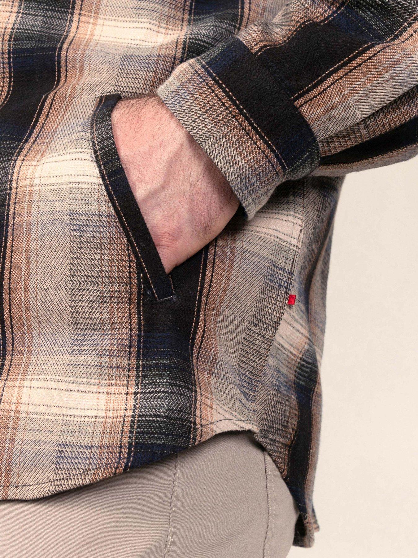 Image 4 of 7 of D555 Mens Tan Check Shacket Overshirt With Pockets - Brown