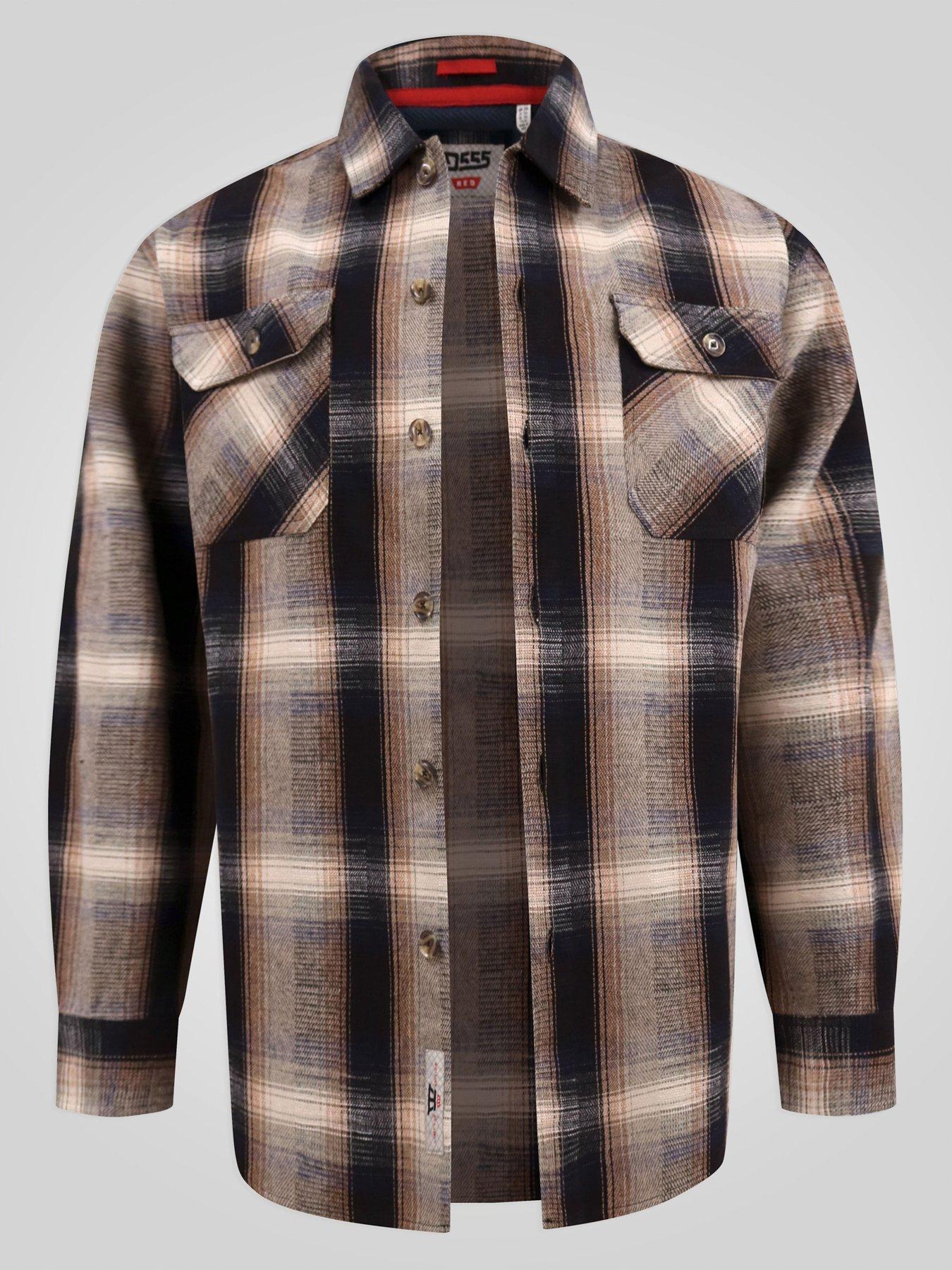 Image 7 of 7 of D555 Mens Tan Check Shacket Overshirt With Pockets - Brown