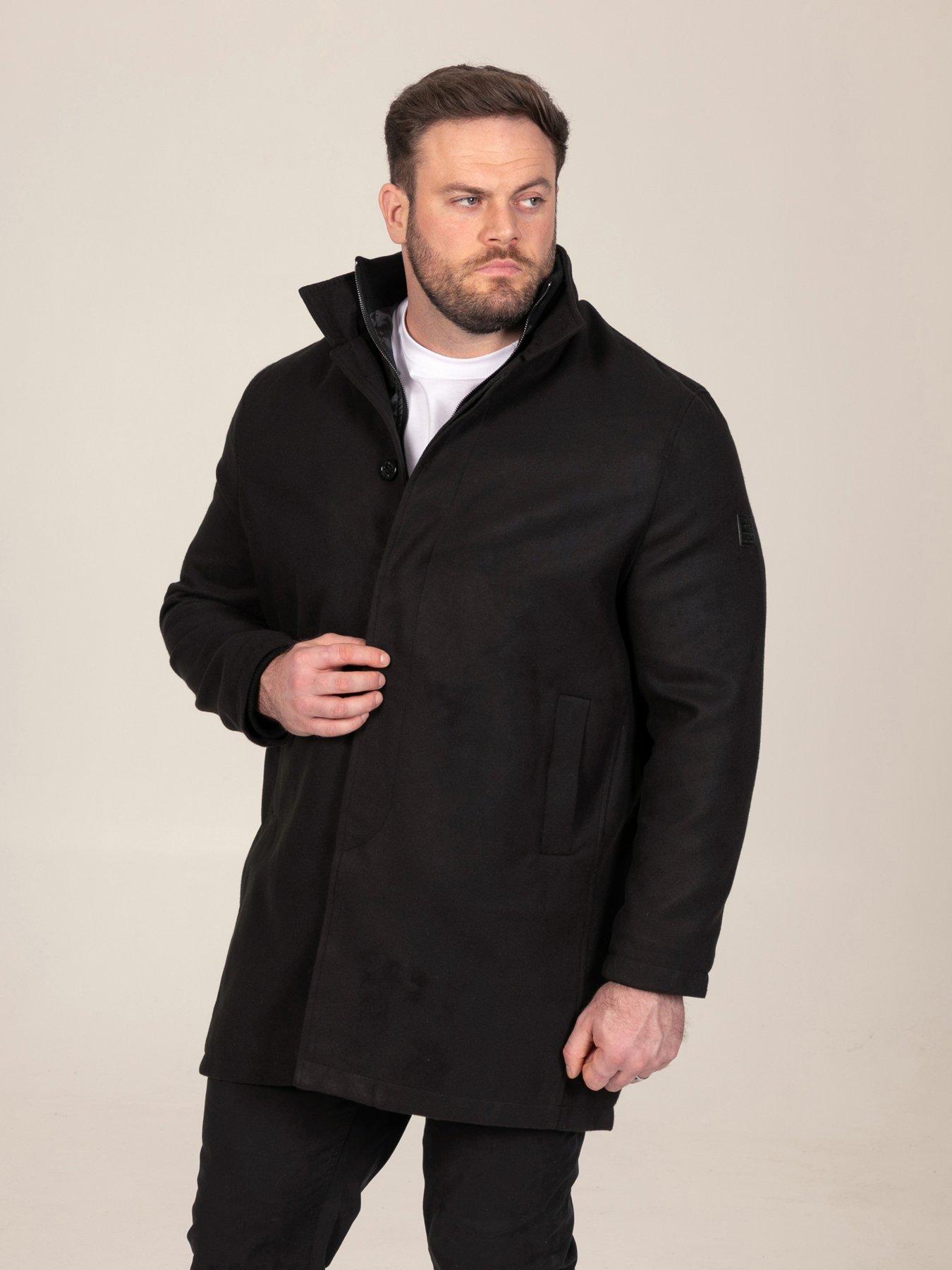 Image 1 of 7 of D555 Mens D555 Melton Quilted Centre Panel Overcoat Jacket - Black