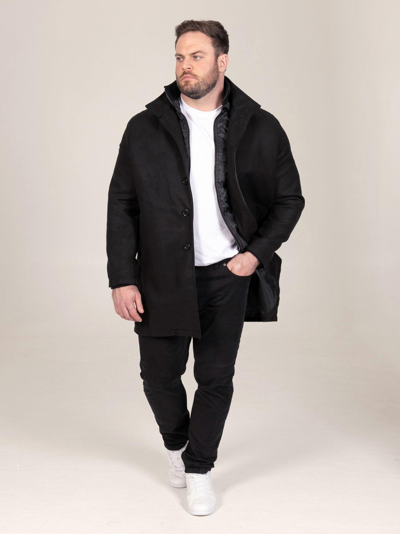 Image 3 of 7 of D555 Mens D555 Melton Quilted Centre Panel Overcoat Jacket - Black