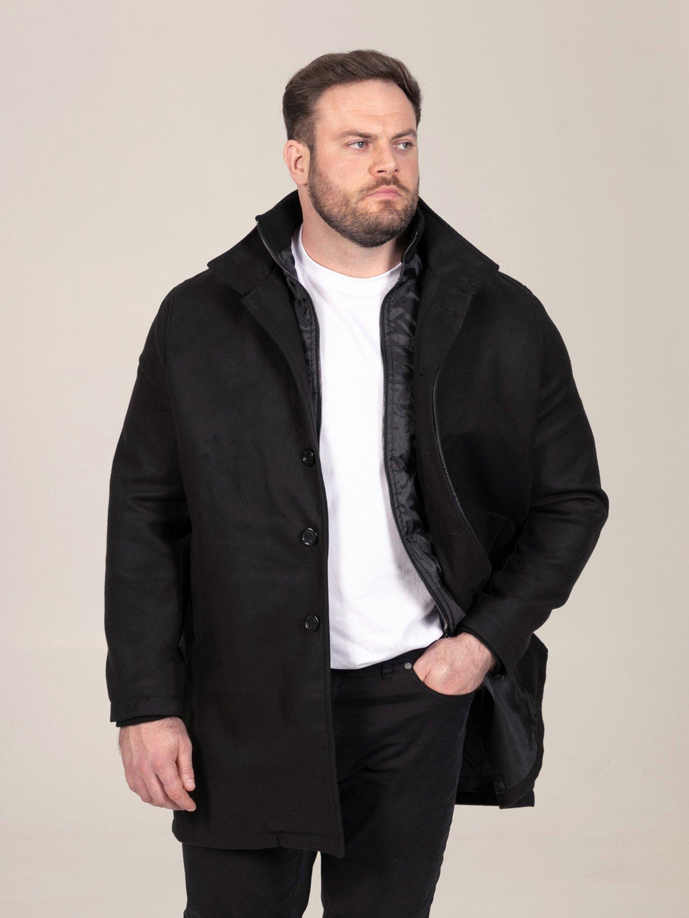 Image 4 of 7 of D555 Mens D555 Melton Quilted Centre Panel Overcoat Jacket - Black