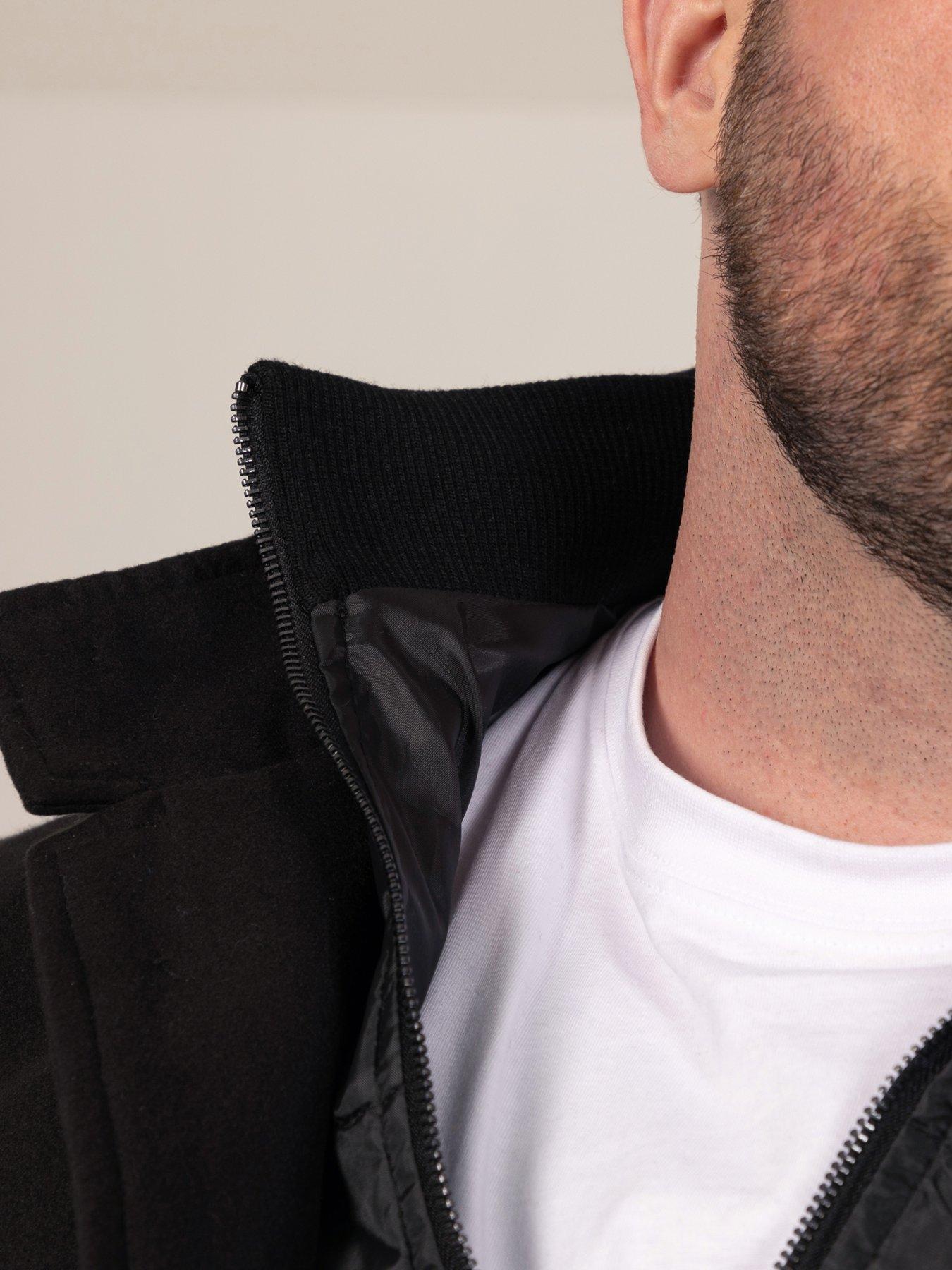 Image 5 of 7 of D555 Mens D555 Melton Quilted Centre Panel Overcoat Jacket - Black
