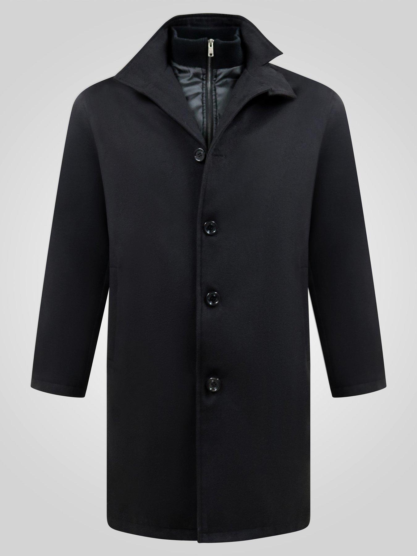 Image 7 of 7 of D555 Mens D555 Melton Quilted Centre Panel Overcoat Jacket - Black
