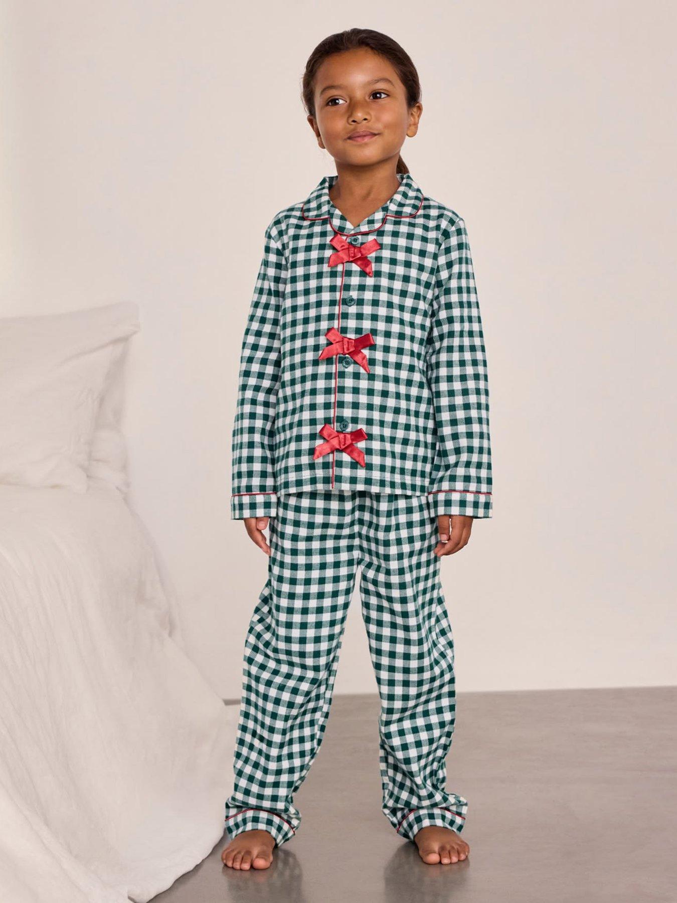 Image 1 of 7 of CHELSEA PEERS Chelsea Peers Kids Organic Cotton Gingham Long Pyjama Set - Green