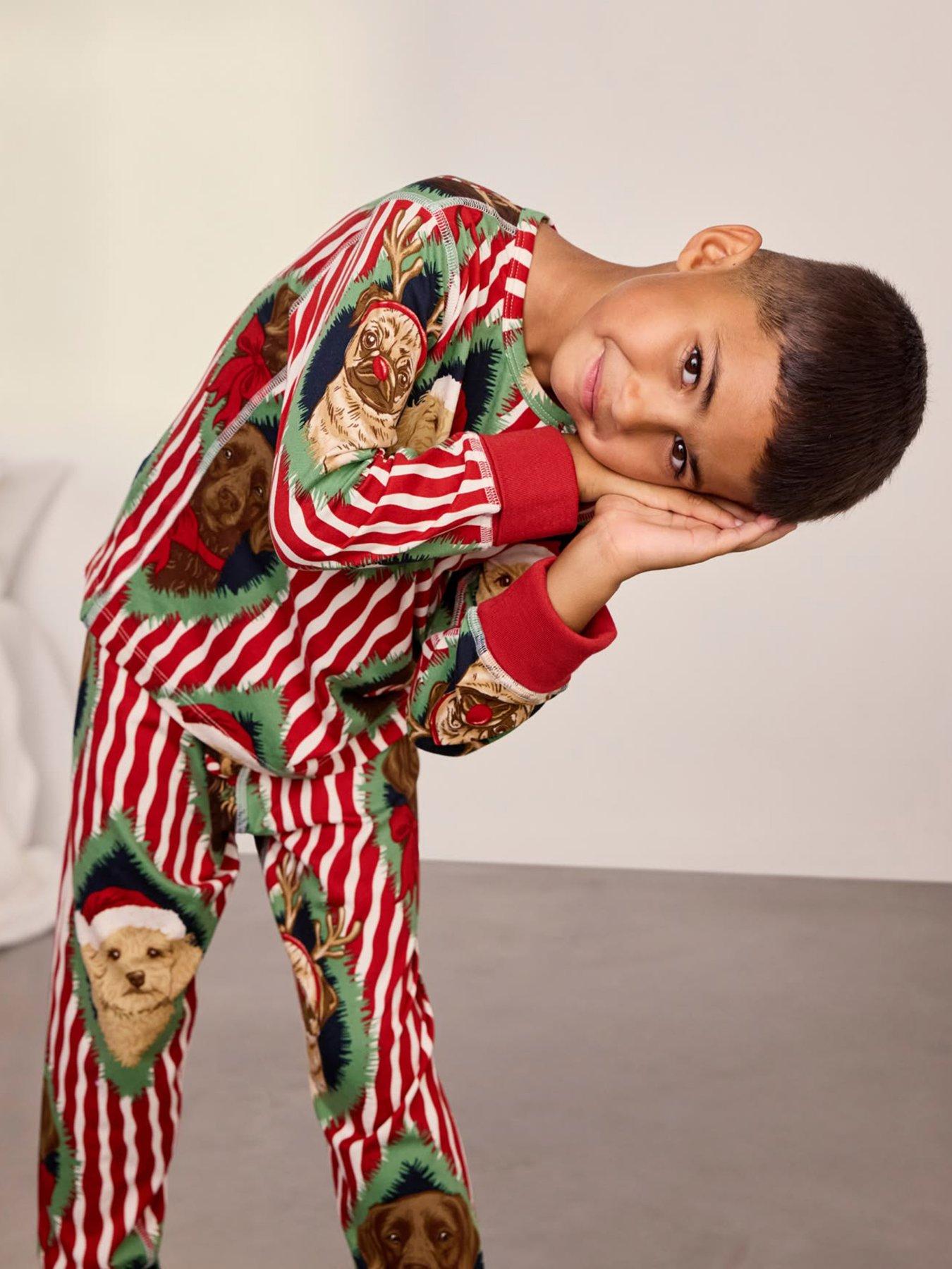 Image 1 of 7 of CHELSEA PEERS Chelsea Peers Kids Christmas Chip &amp; Friends Stripe Print Long Pyjama Set - Red