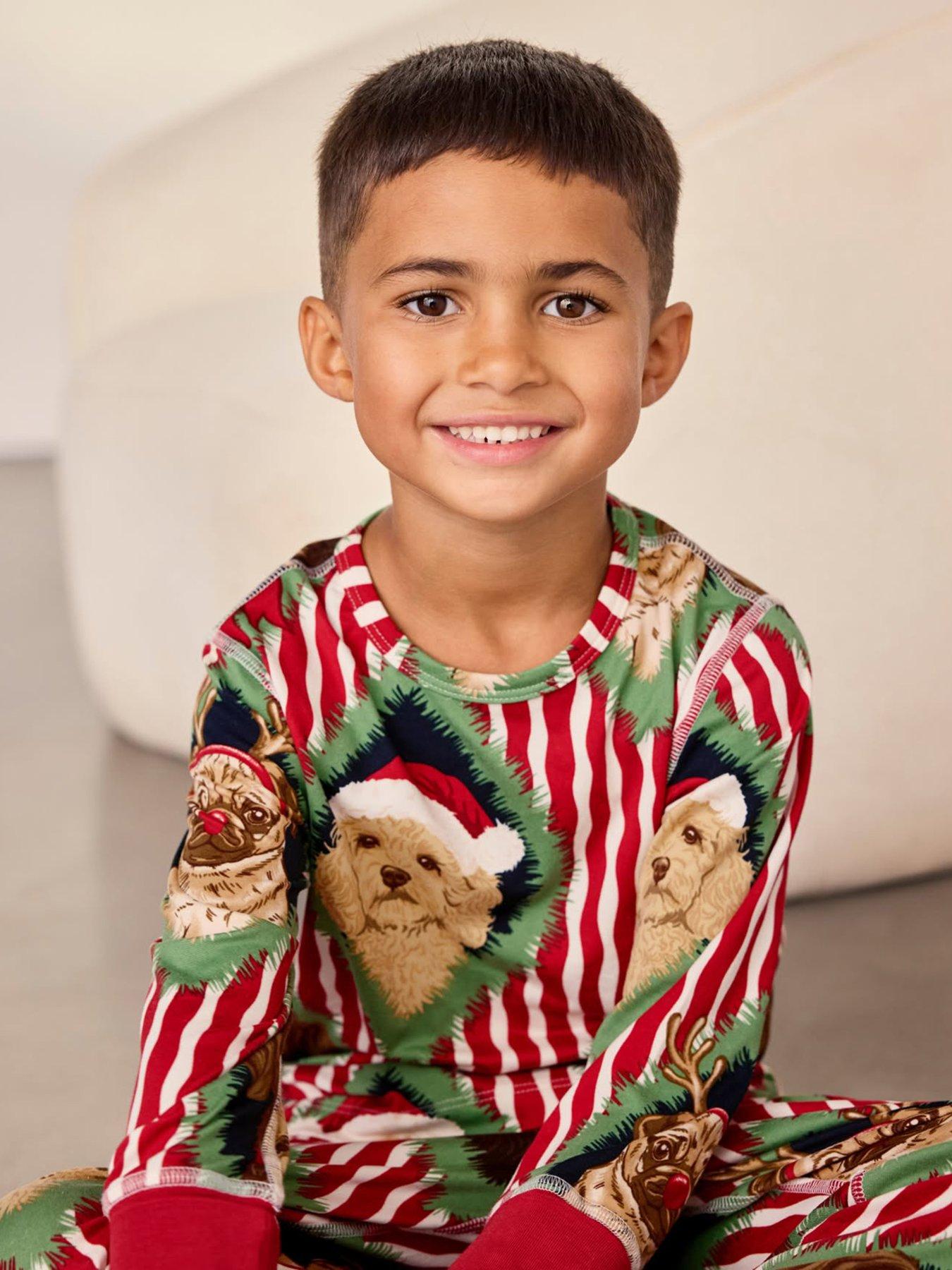 Image 4 of 7 of CHELSEA PEERS Chelsea Peers Kids Christmas Chip &amp; Friends Stripe Print Long Pyjama Set - Red