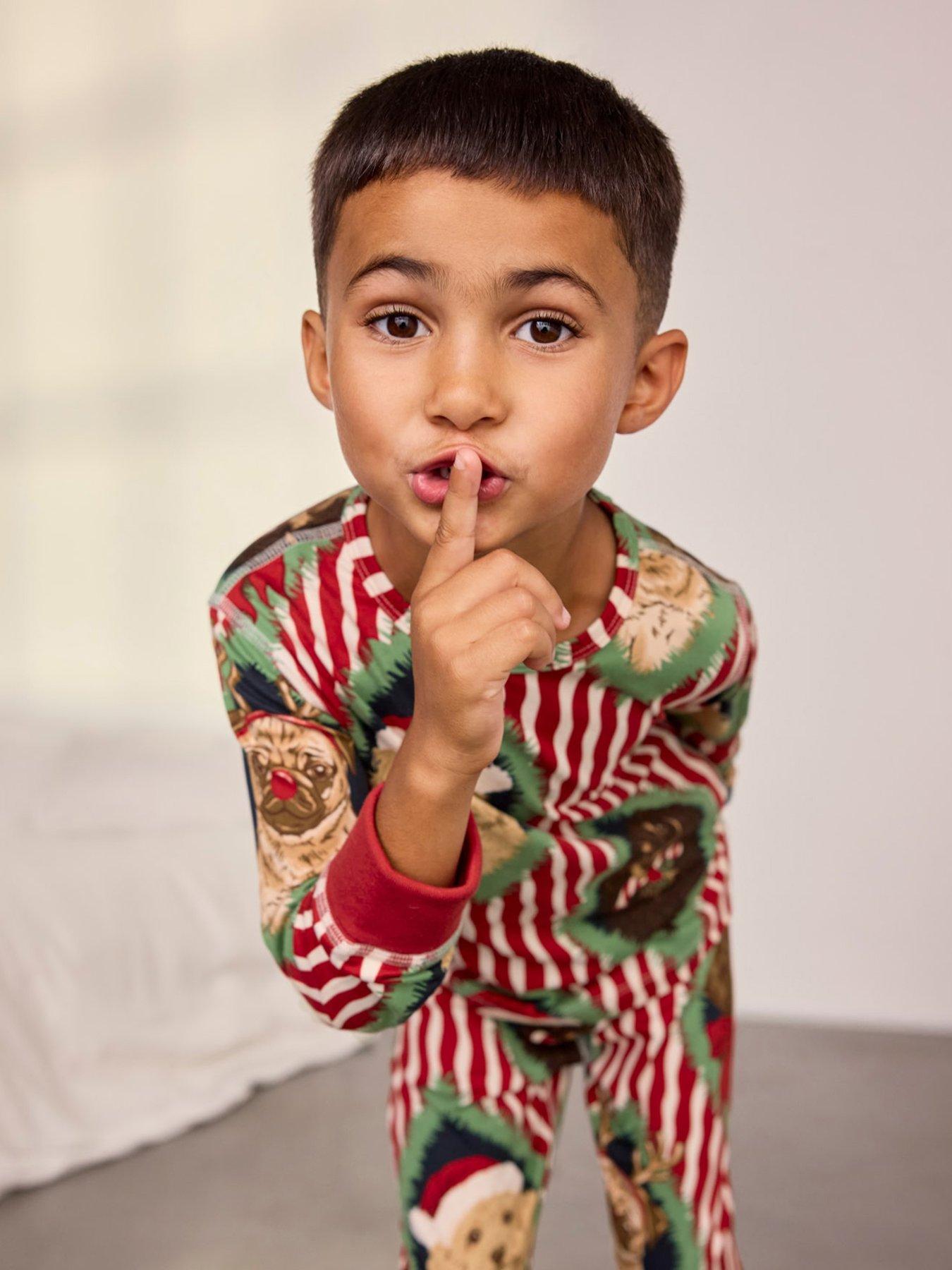 Image 5 of 7 of CHELSEA PEERS Chelsea Peers Kids Christmas Chip &amp; Friends Stripe Print Long Pyjama Set - Red
